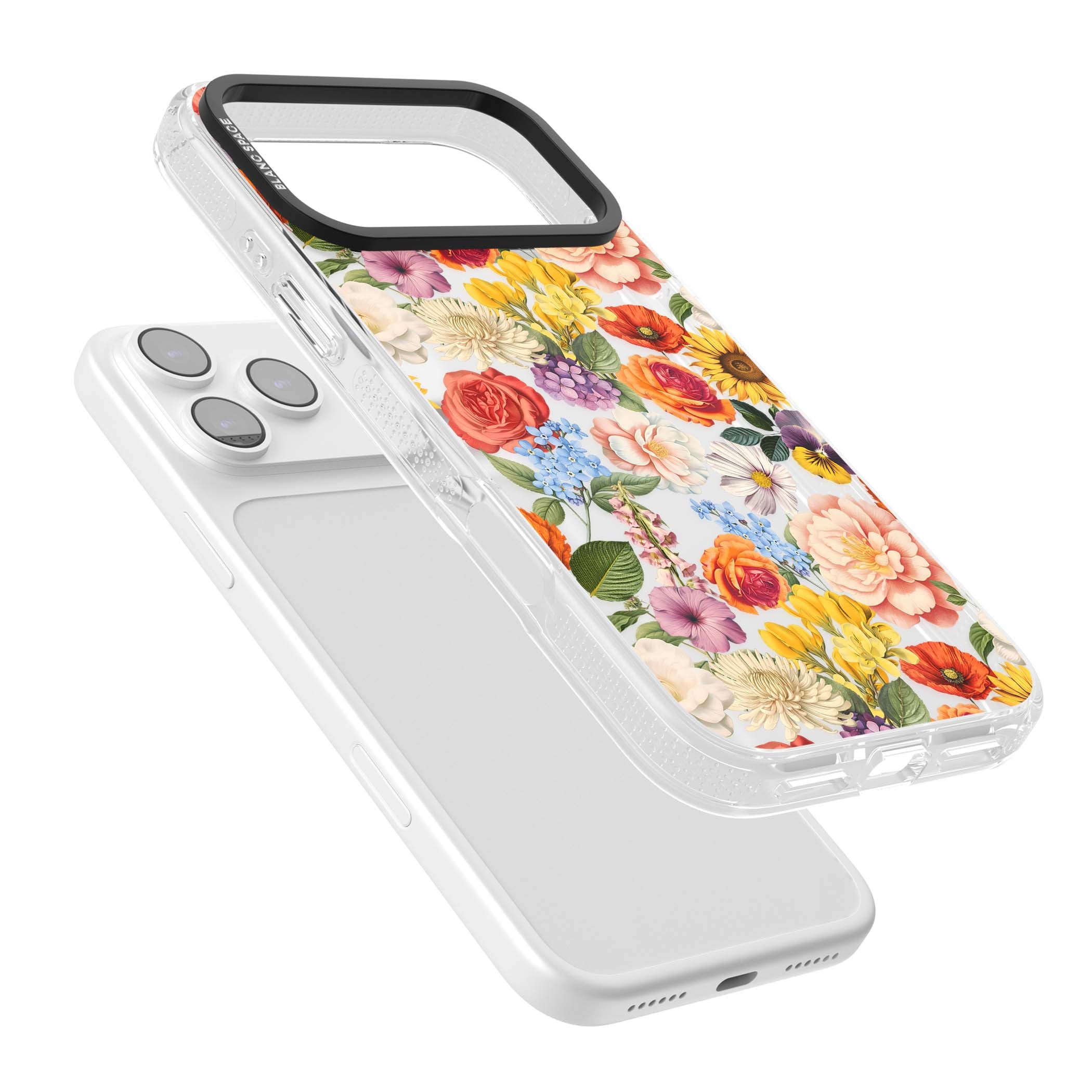 Bloom Basket floral iPhone case featuring cottage garden flowers including peonies, sunflowers, and wildflowers in pastel col | Clear Case Impact Air case for iPhone 17 Pro, iPhone 17 Pro Max