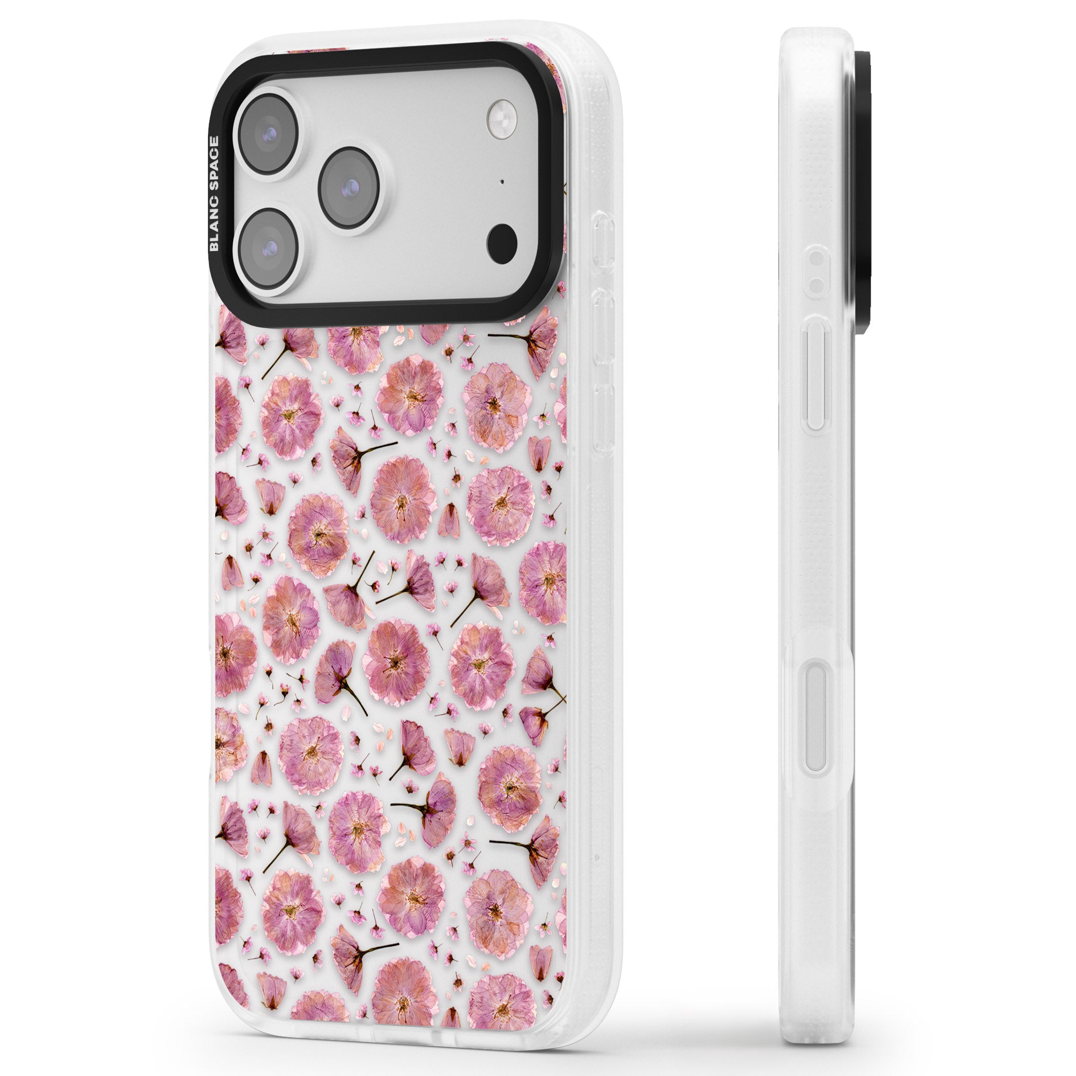 Pink Florals & Blossom iPhone 17 Pro Impact Air Clear Phone Case Side Profile