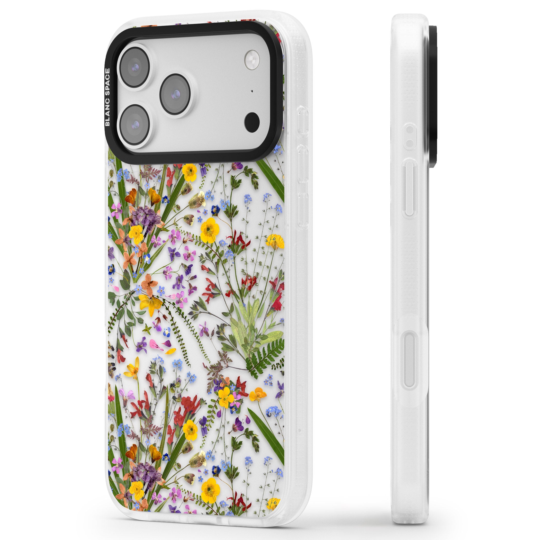 Wildflower & Leaves iPhone 17 Pro Impact Air Clear Phone Case Side Profile