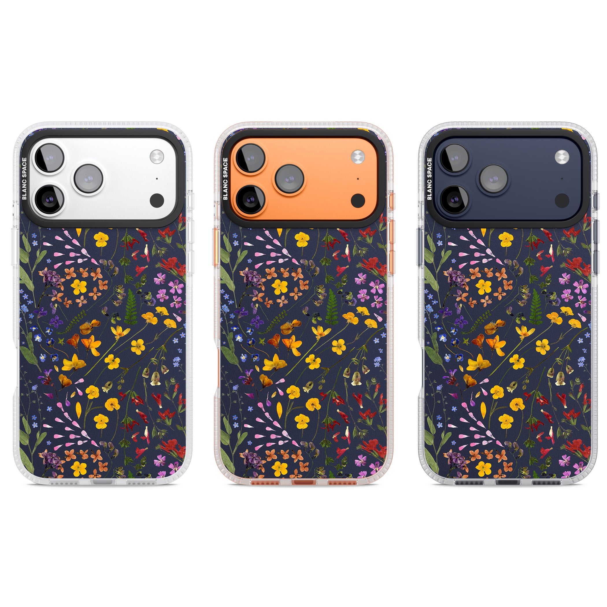 Wildflower Leaves Cluster Navy iPhone 17 Pro Impact Air Clear Phone Case APT Impact Protection