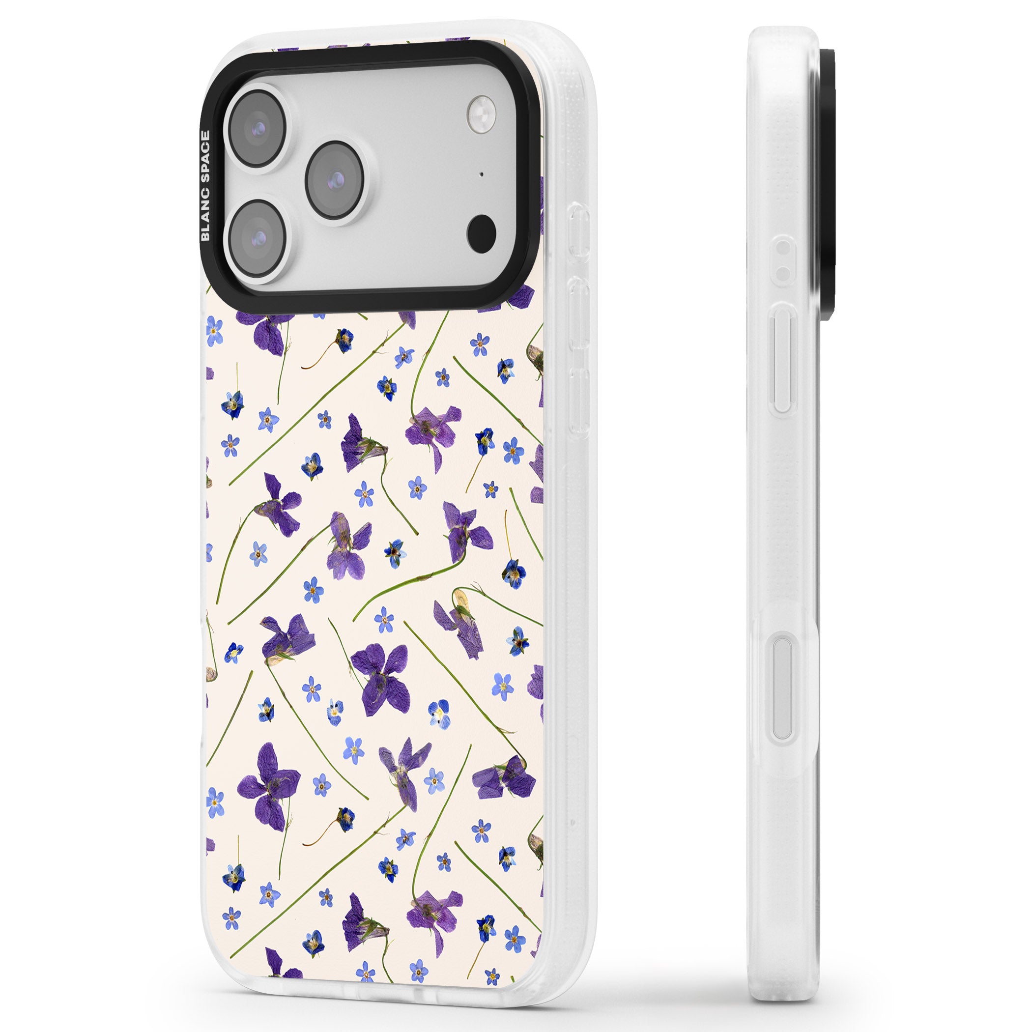 Violet Floral Dream Cream iPhone 17 Pro Max Impact Air Clear Phone Case Side Profile