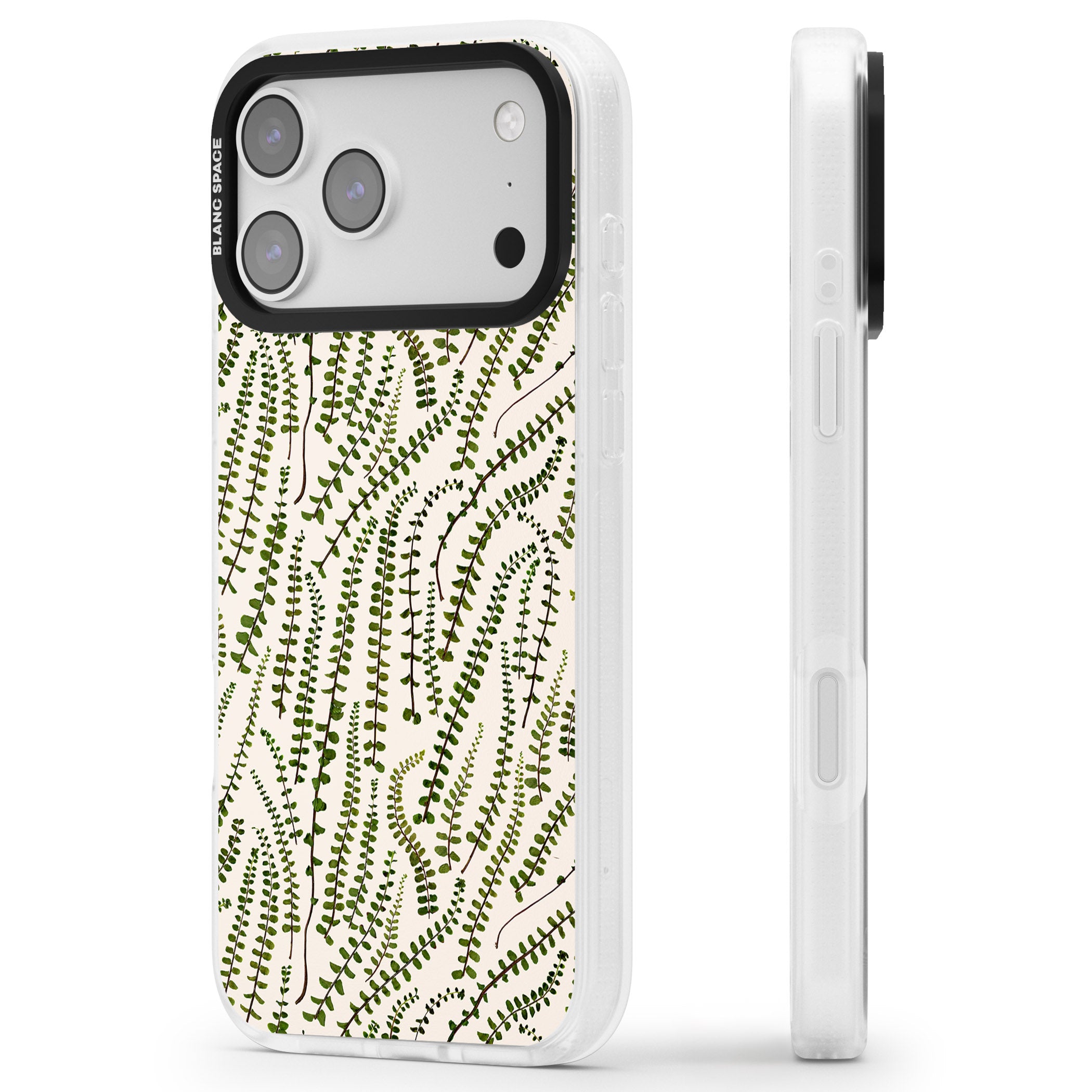 Fern Leaf Pattern iPhone 17 Pro Impact Air Clear Phone Case Side Profile