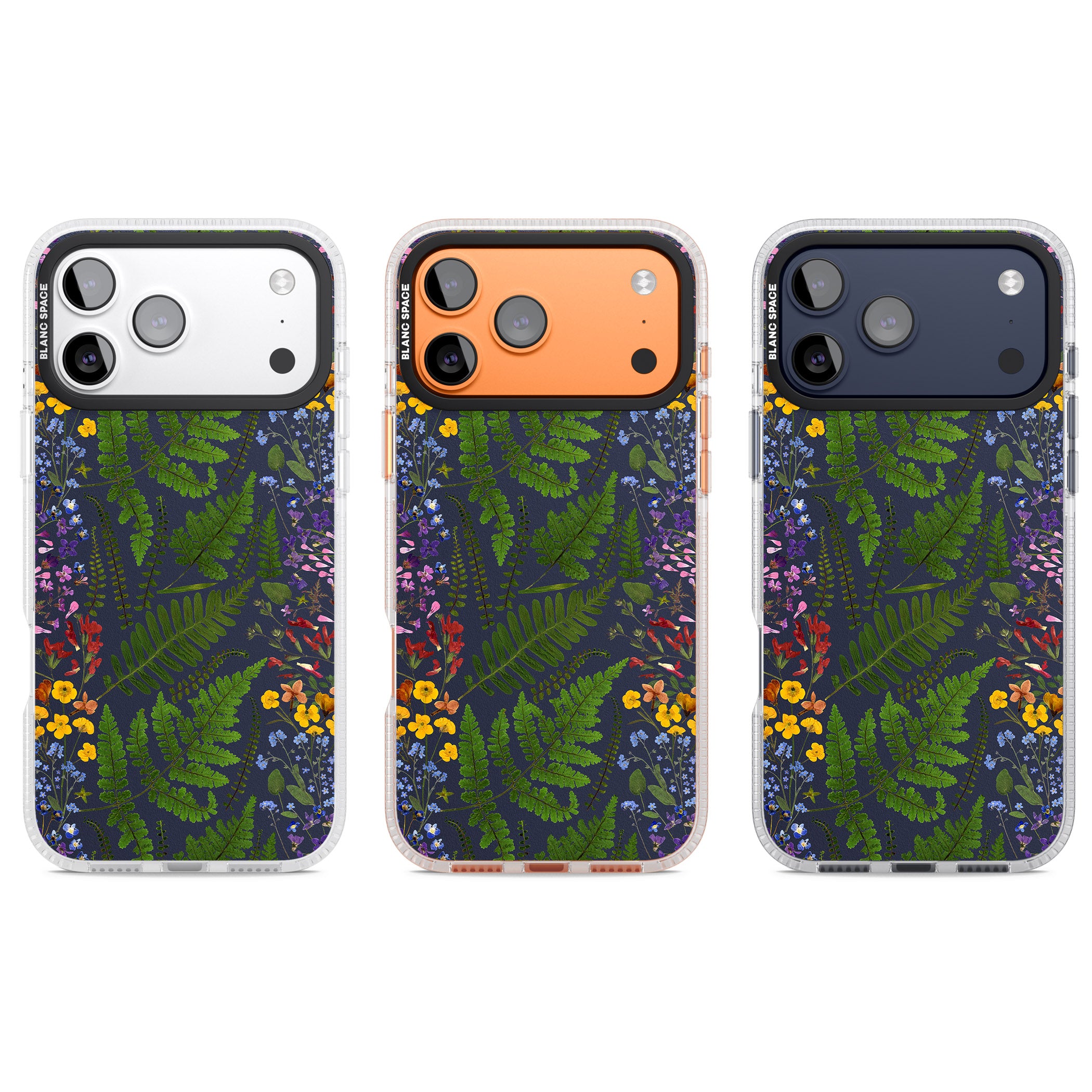 Busy Floral And Fern Design Navy iPhone 17 Pro Impact Air Clear Phone Case APT Impact Protection