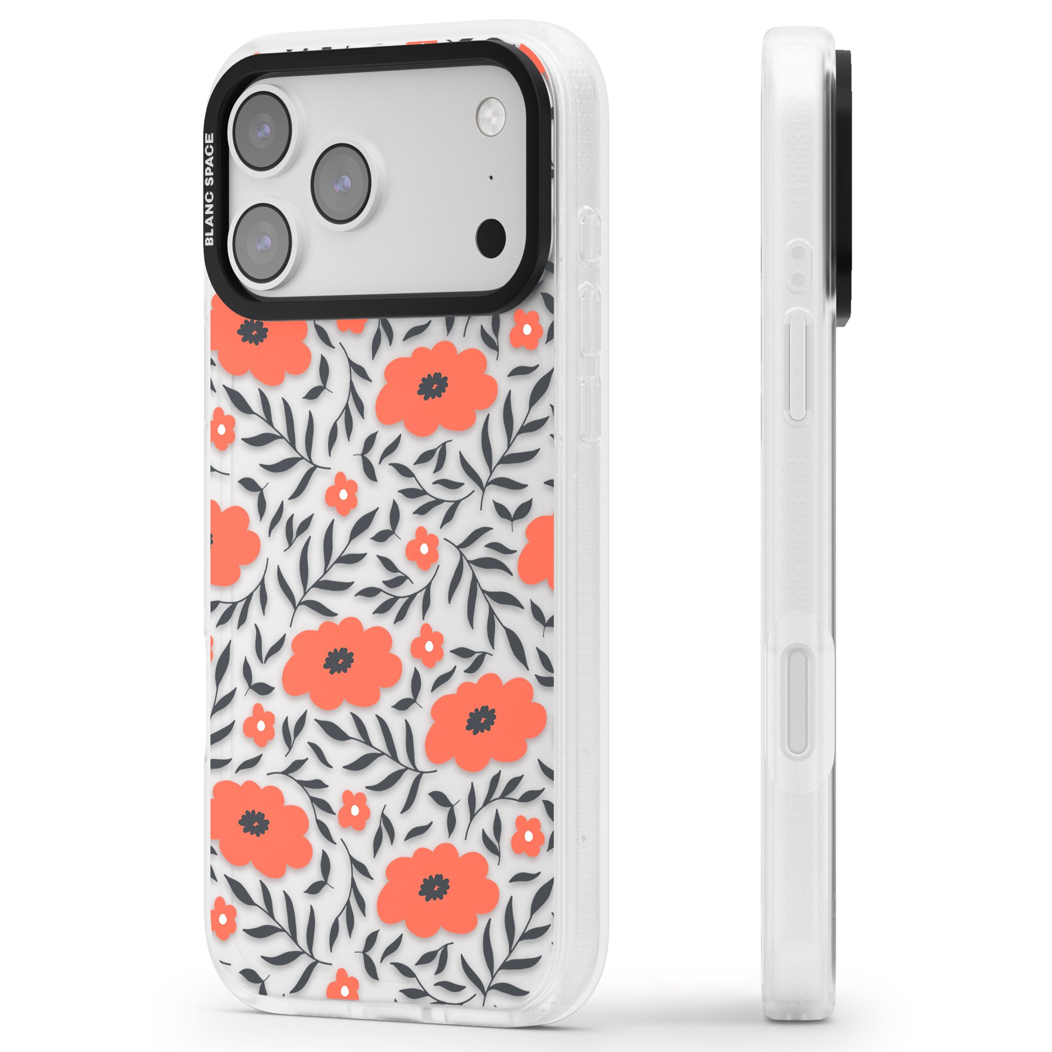 Red Poppy Floral iPhone 17 Pro Impact Air Clear Phone Case Side Profile