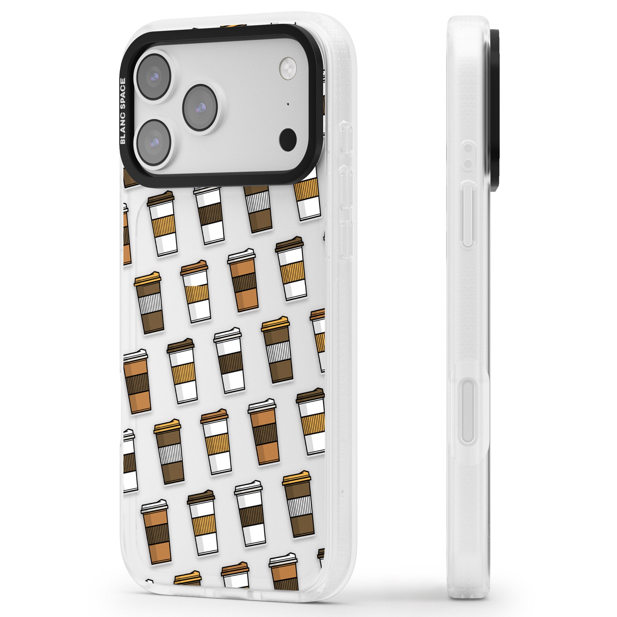 Coffee Cup Pattern iPhone 17 Pro Impact Air Clear Phone Case Side Profile