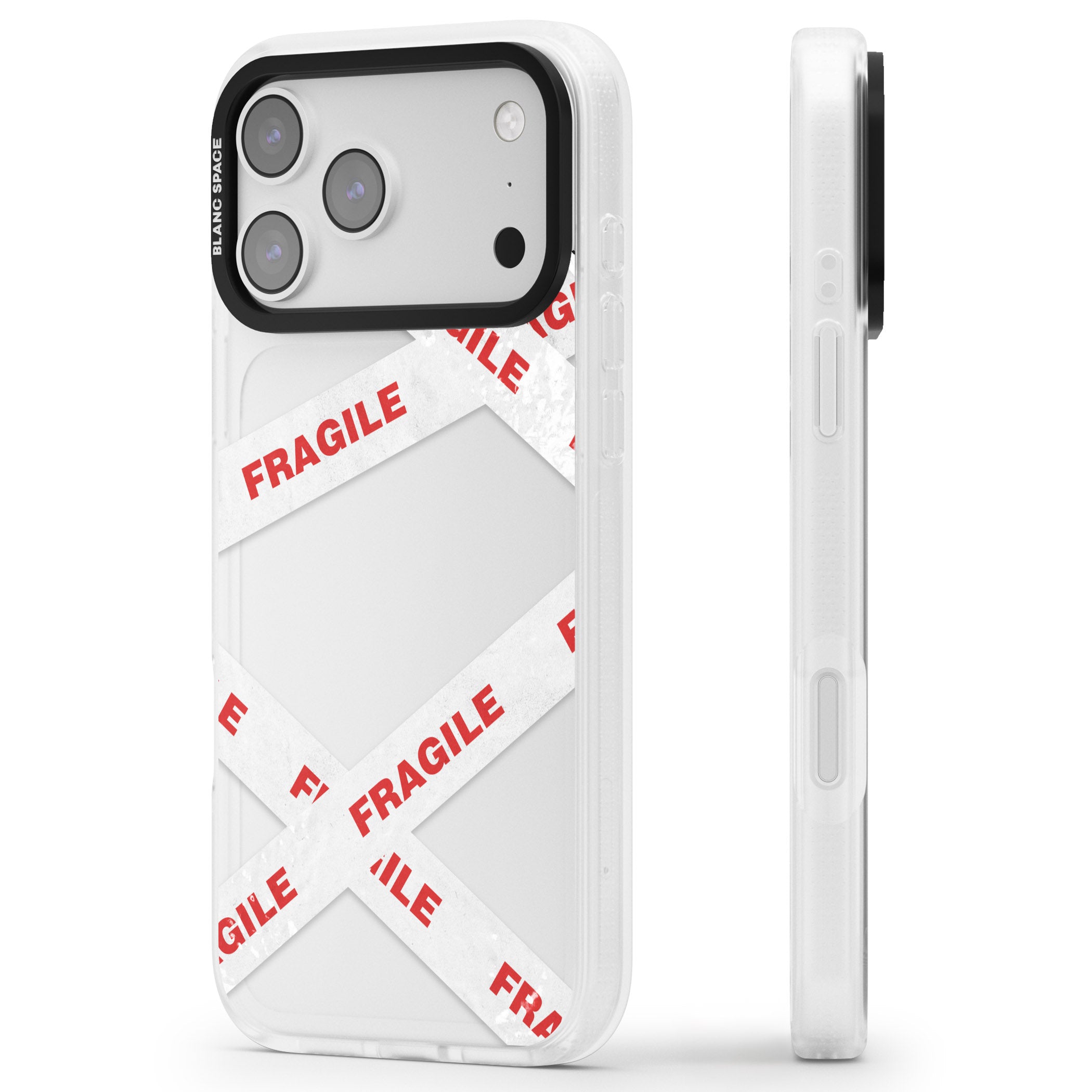 Fragile Tape iPhone 17 Pro Max Impact Air Clear Phone Case Side Profile