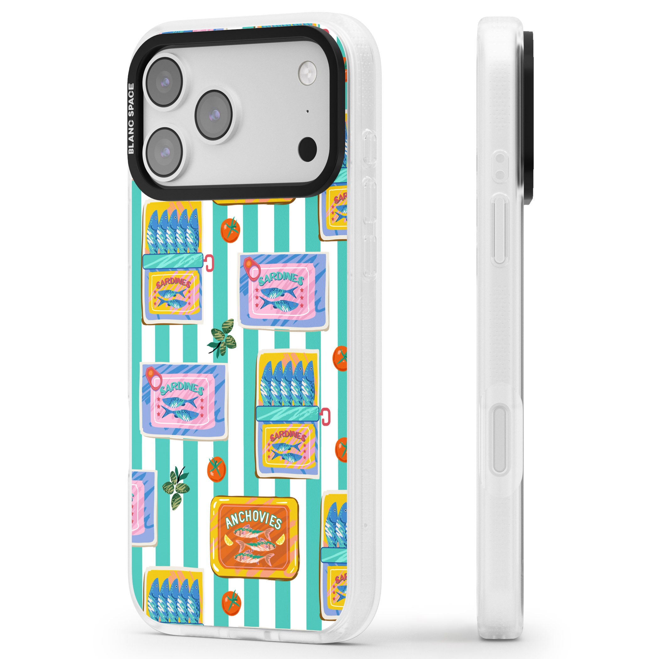 Sardine & Anchovy Stripes iPhone 17 Pro Impact Air Clear Phone Case Side Profile