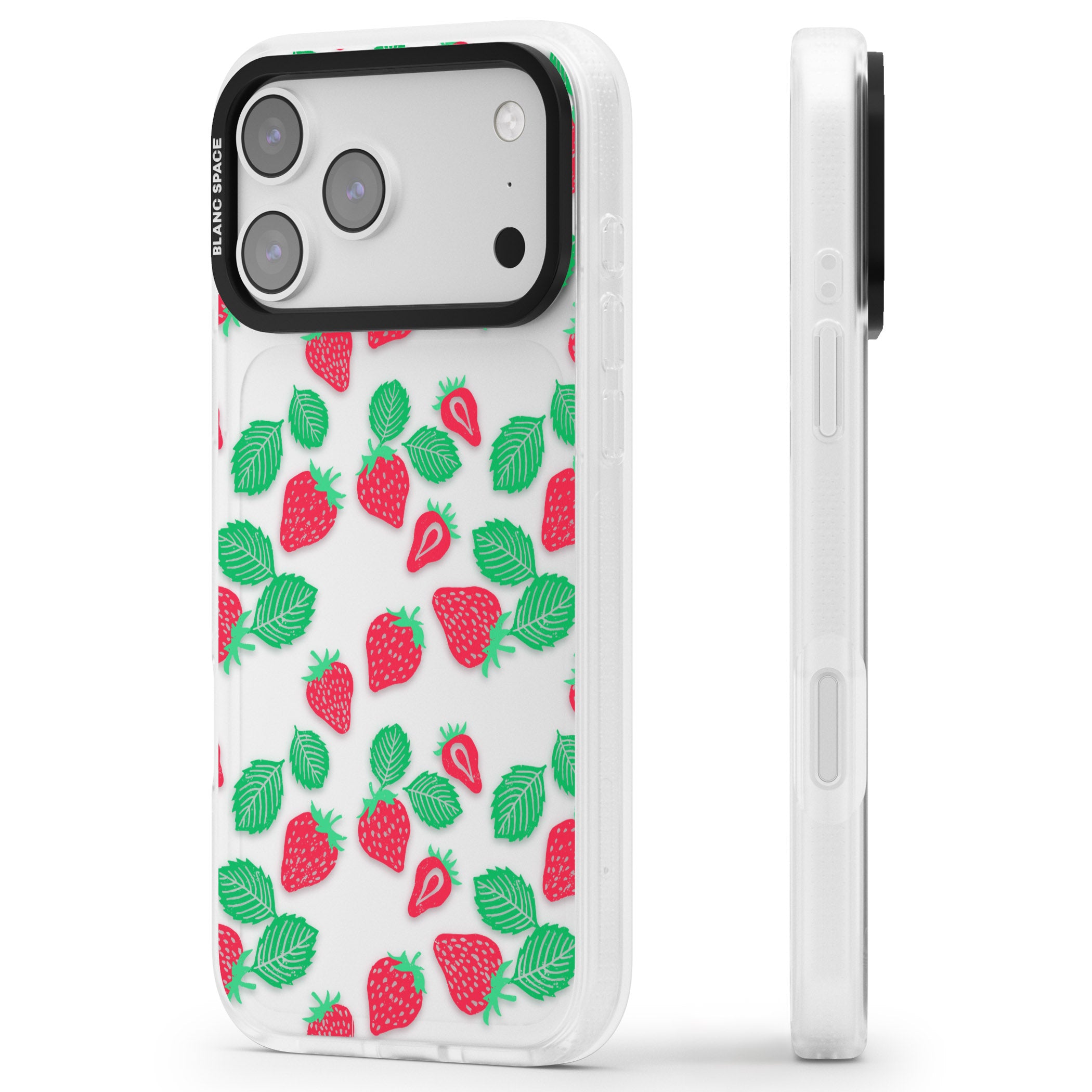 Strawberry Delight iPhone 17 Pro Impact Air Clear Phone Case Side Profile