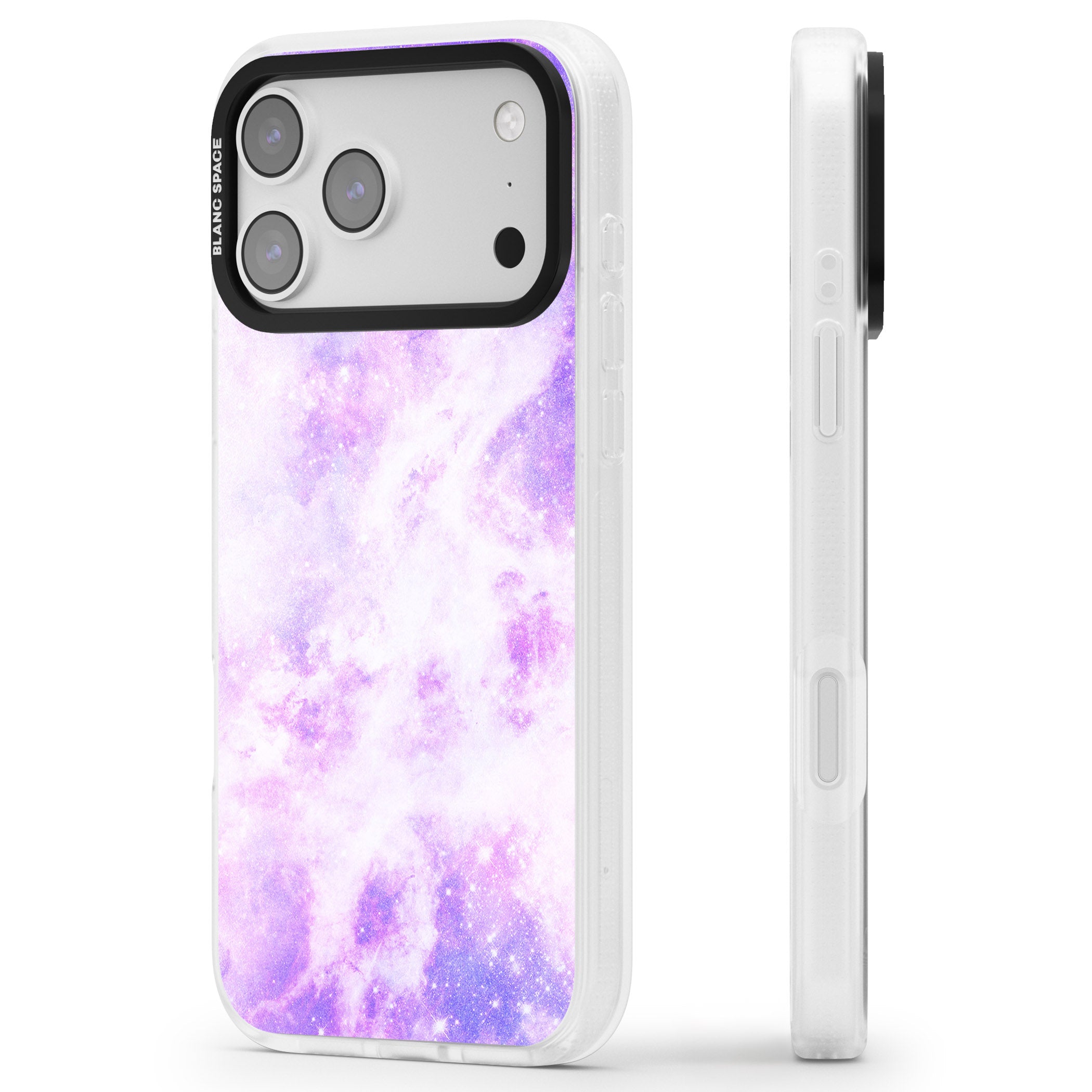 Purple Galaxy Vibes iPhone 17 Pro Impact Air Clear Phone Case Side Profile
