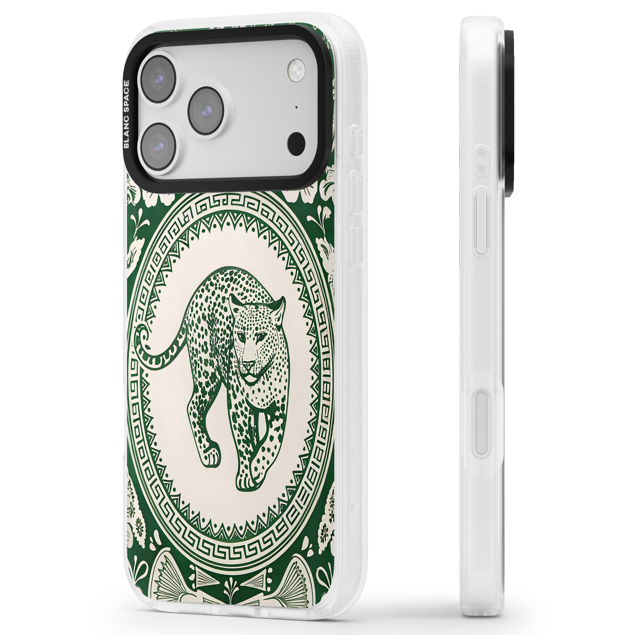 Green Leopard iPhone 17 Pro Impact Air Clear Phone Case Side Profile