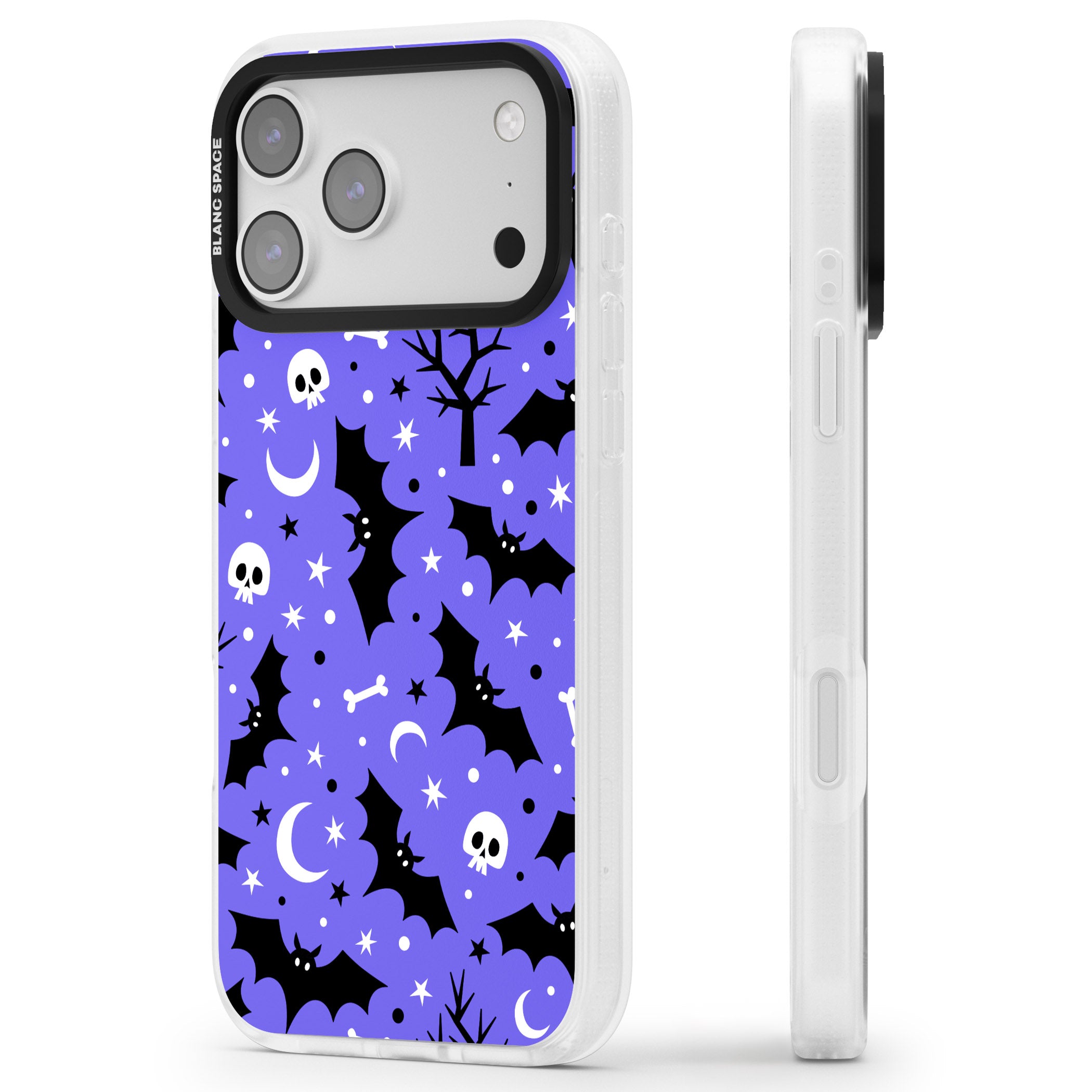 Bats N' Bones Pattern iPhone 17 Pro Impact Air Clear Phone Case Side Profile