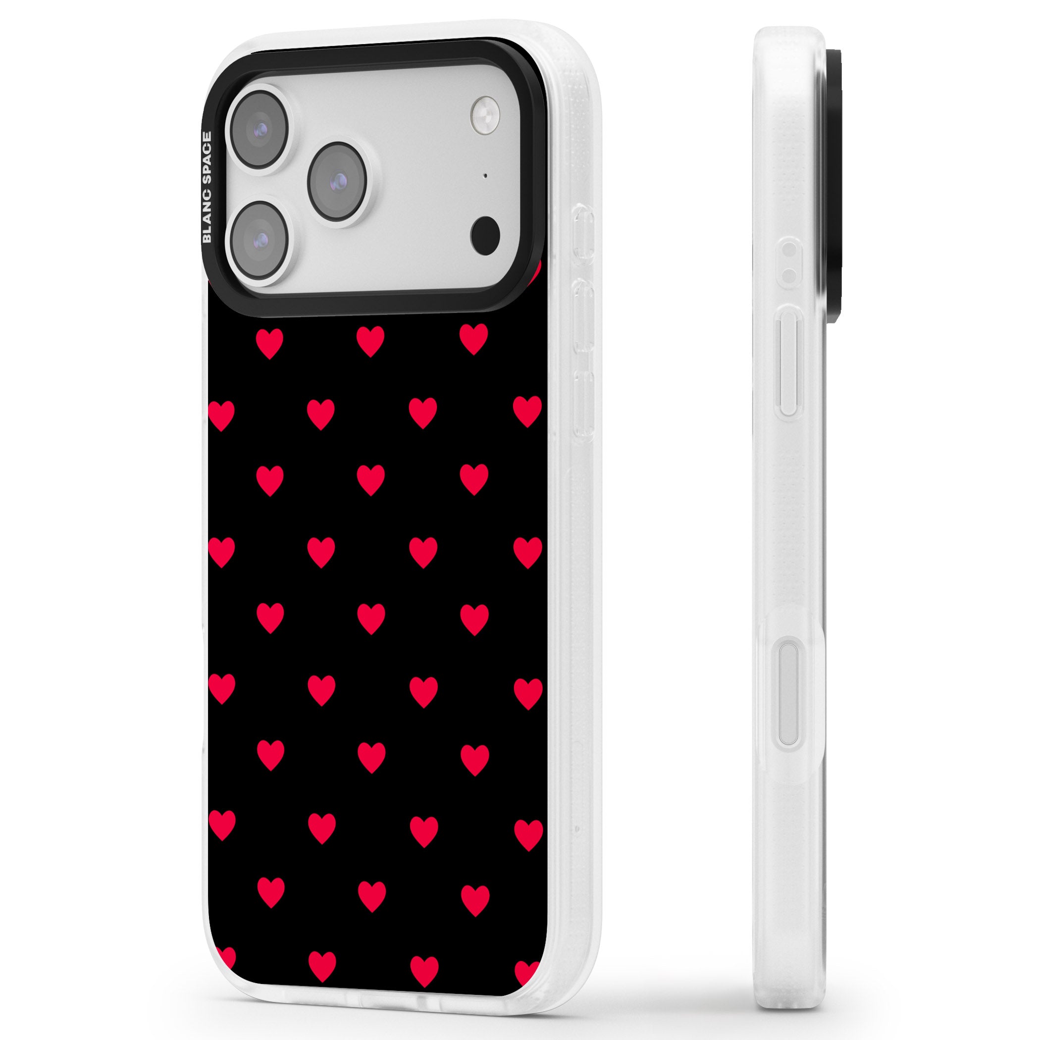 Small Heart Pattern: Red & iPhone 17 Pro Impact Air Clear Phone Case Side Profile
