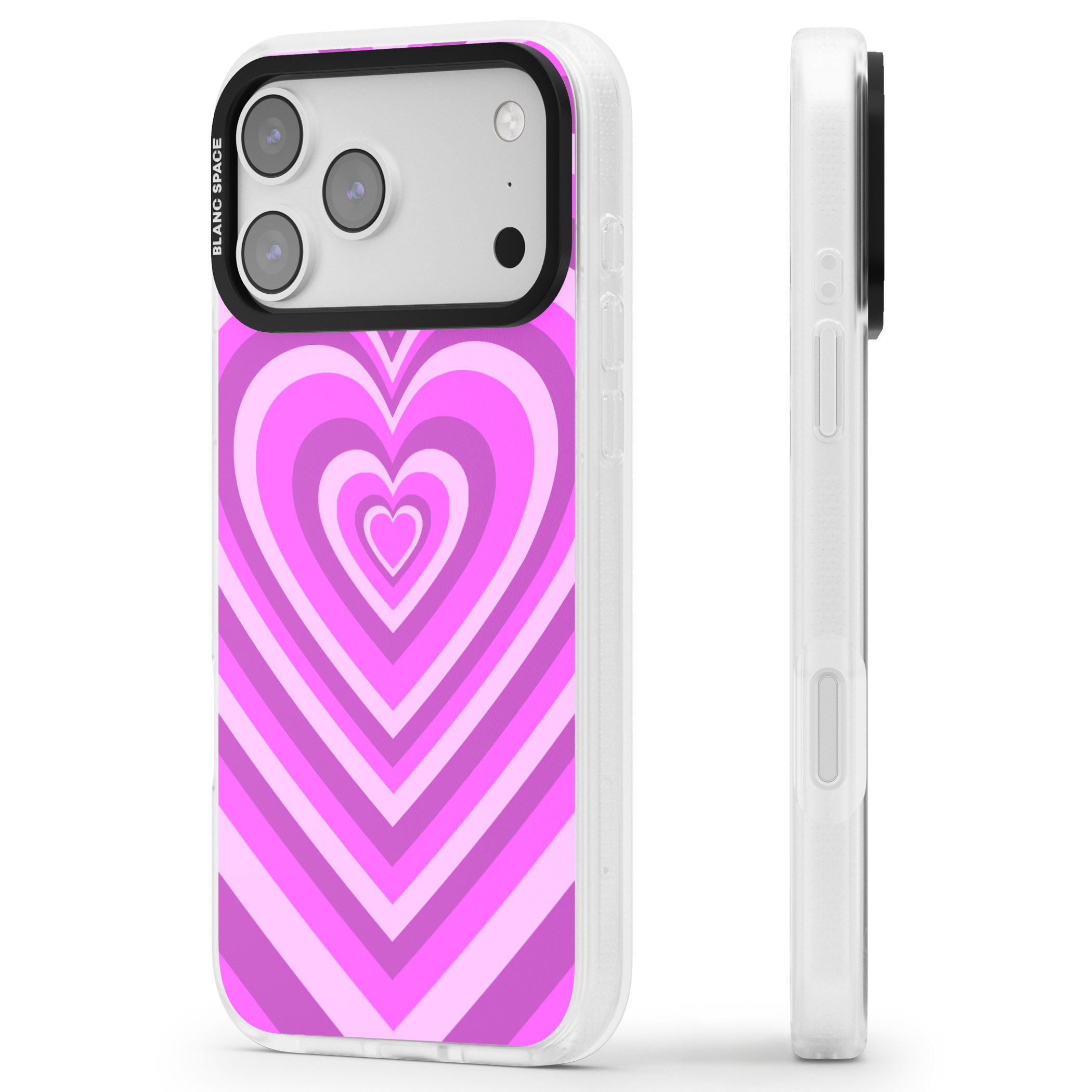 Pink Heart Illusion iPhone 17 Pro Max Impact Air Clear Phone Case Side Profile