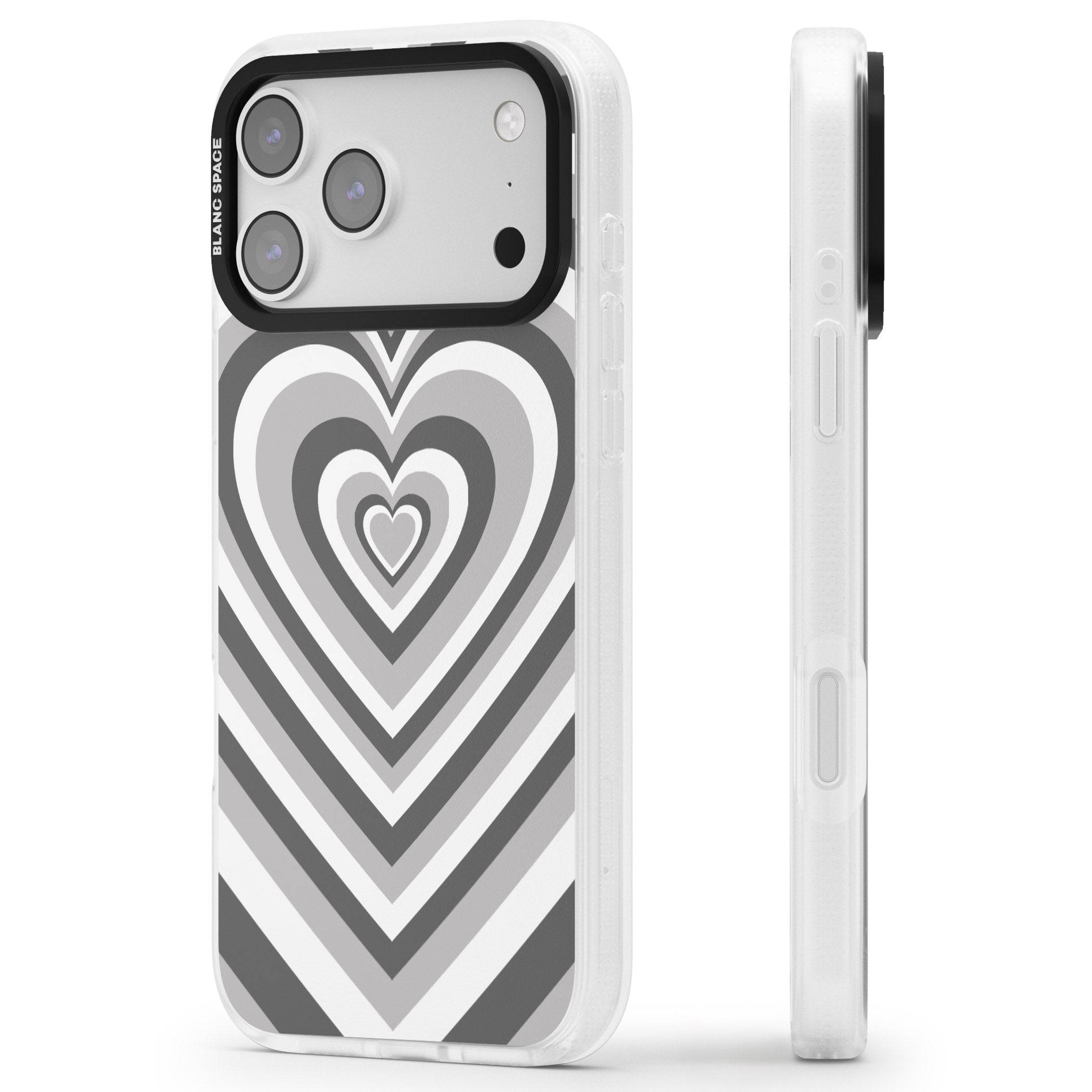 Monochrome Heart Illusion iPhone 17 Pro Impact Air Clear Phone Case Side Profile