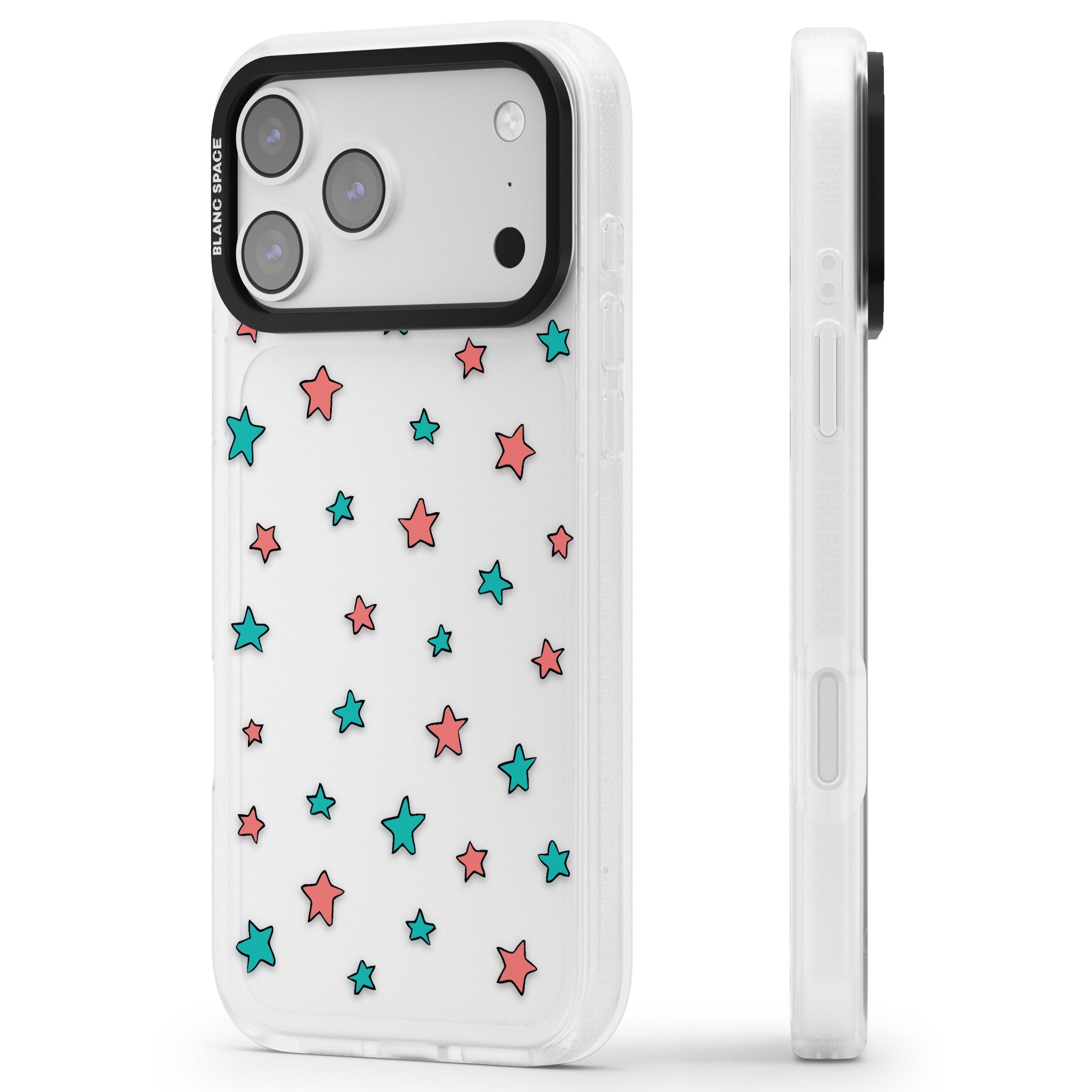 Heartstopper Stars Pattern iPhone 17 Pro Impact Air Clear Phone Case Side Profile