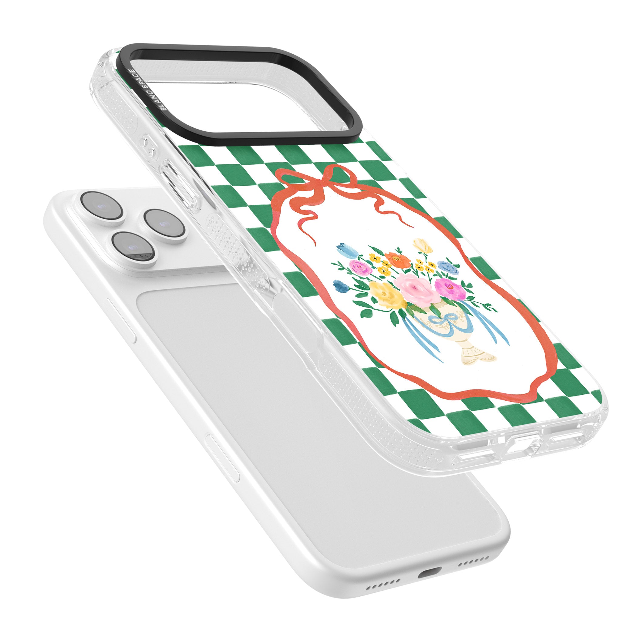 Green Checked Bouquet iPhone 17 Pro Impact Air Clear Phone Case Colours