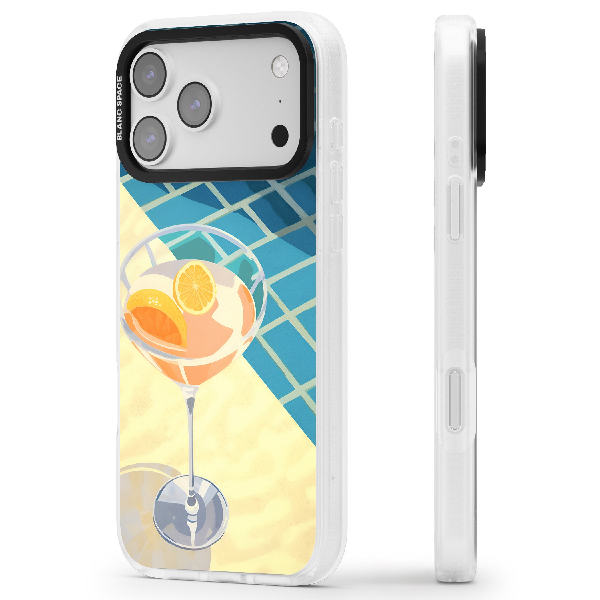 Poolside Citrus Cocktail iPhone 17 Pro Impact Air Clear Phone Case Side Profile