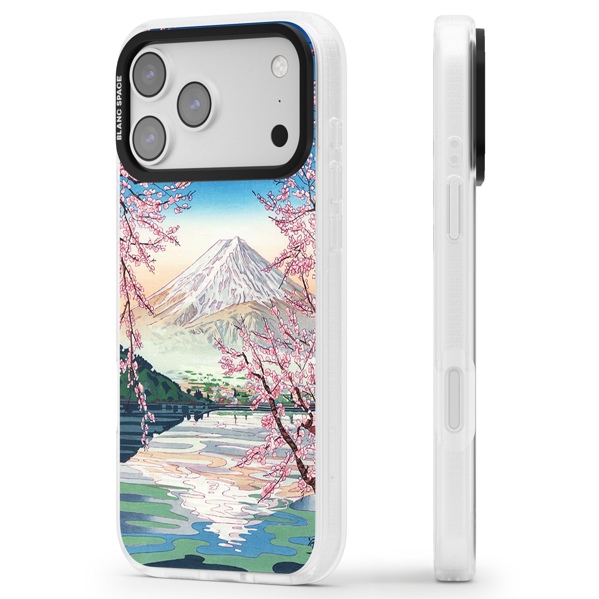 Mt Fuji From Lake Kawaguchi iPhone 17 Pro Impact Air Clear Phone Case Side Profile