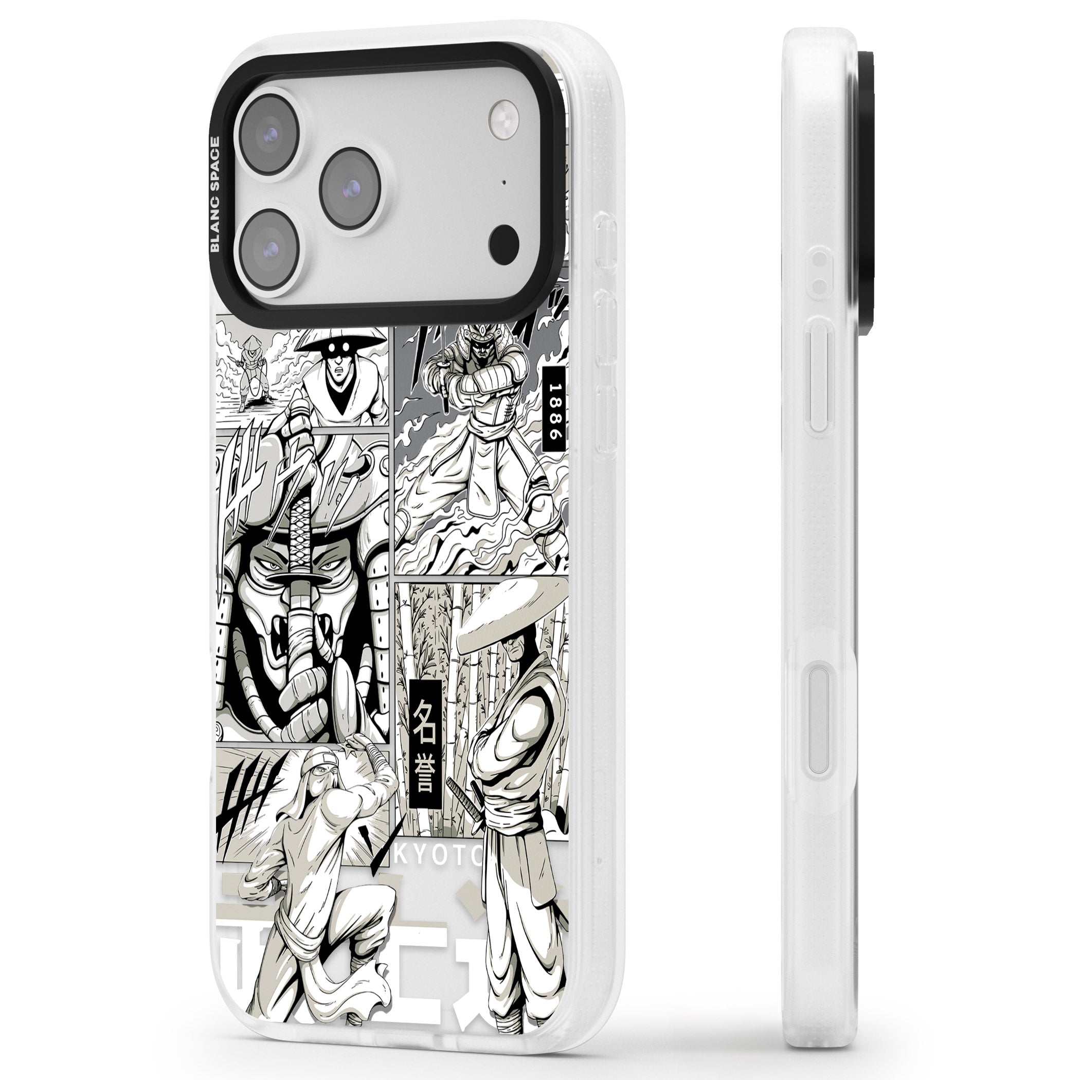 Greyscale Anime Comic iPhone 17 Pro Impact Air Clear Phone Case Side Profile