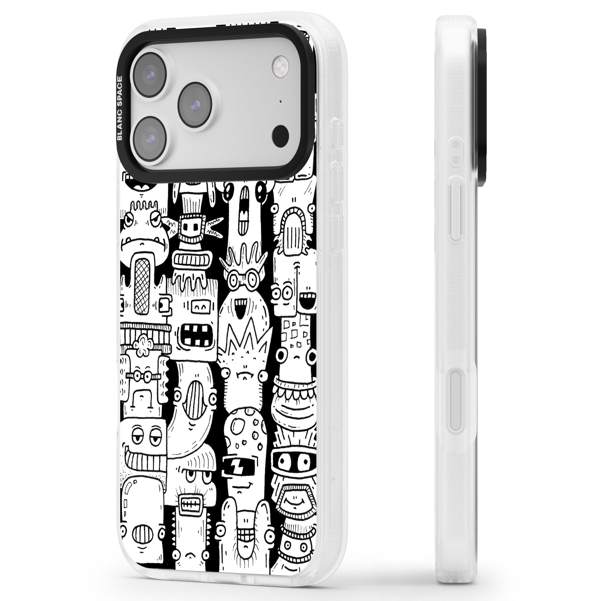 Monochrome Heads iPhone 17 Pro Impact Air Clear Phone Case Side Profile