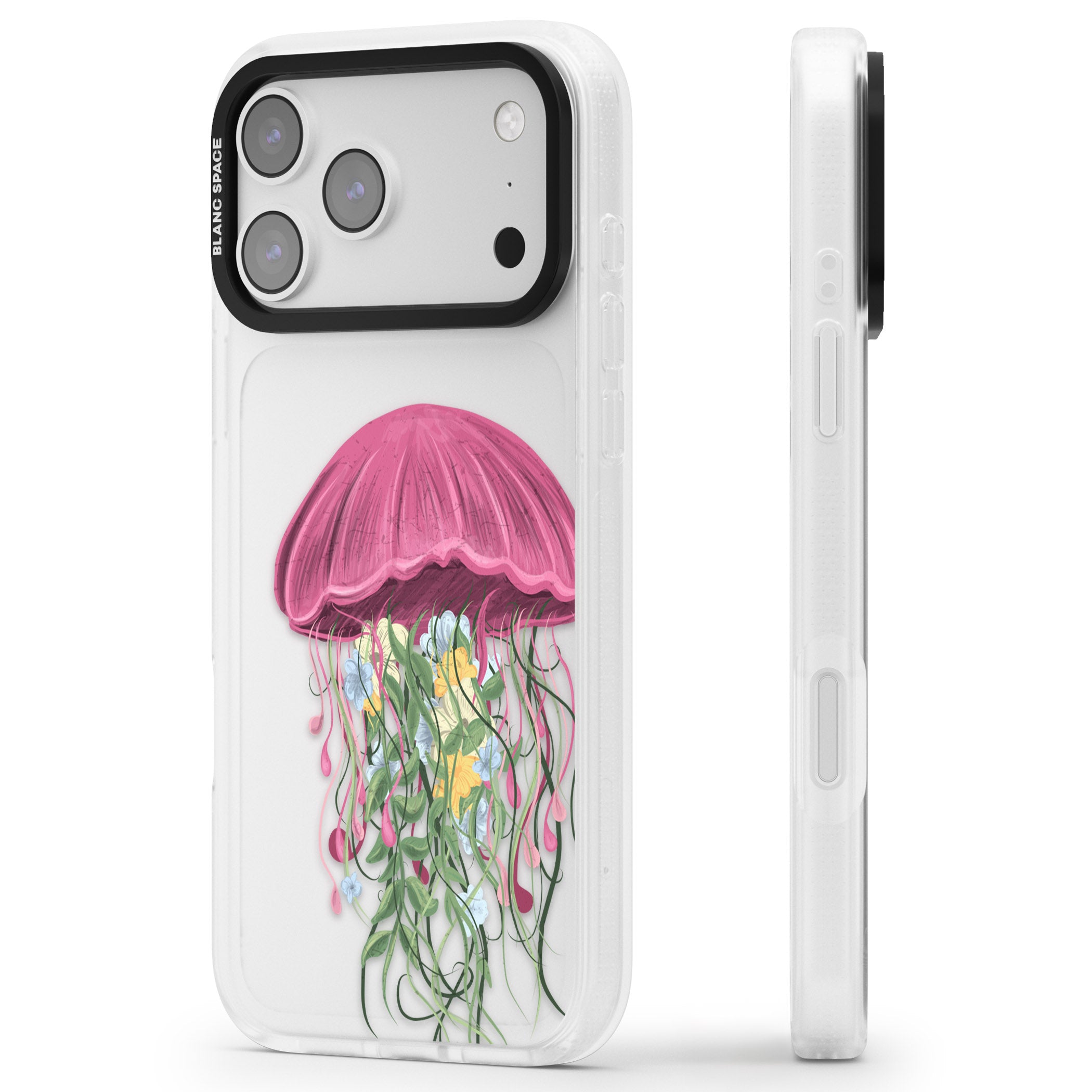 Botanical Jellyfish iPhone 17 Pro Impact Air Clear Phone Case Side Profile