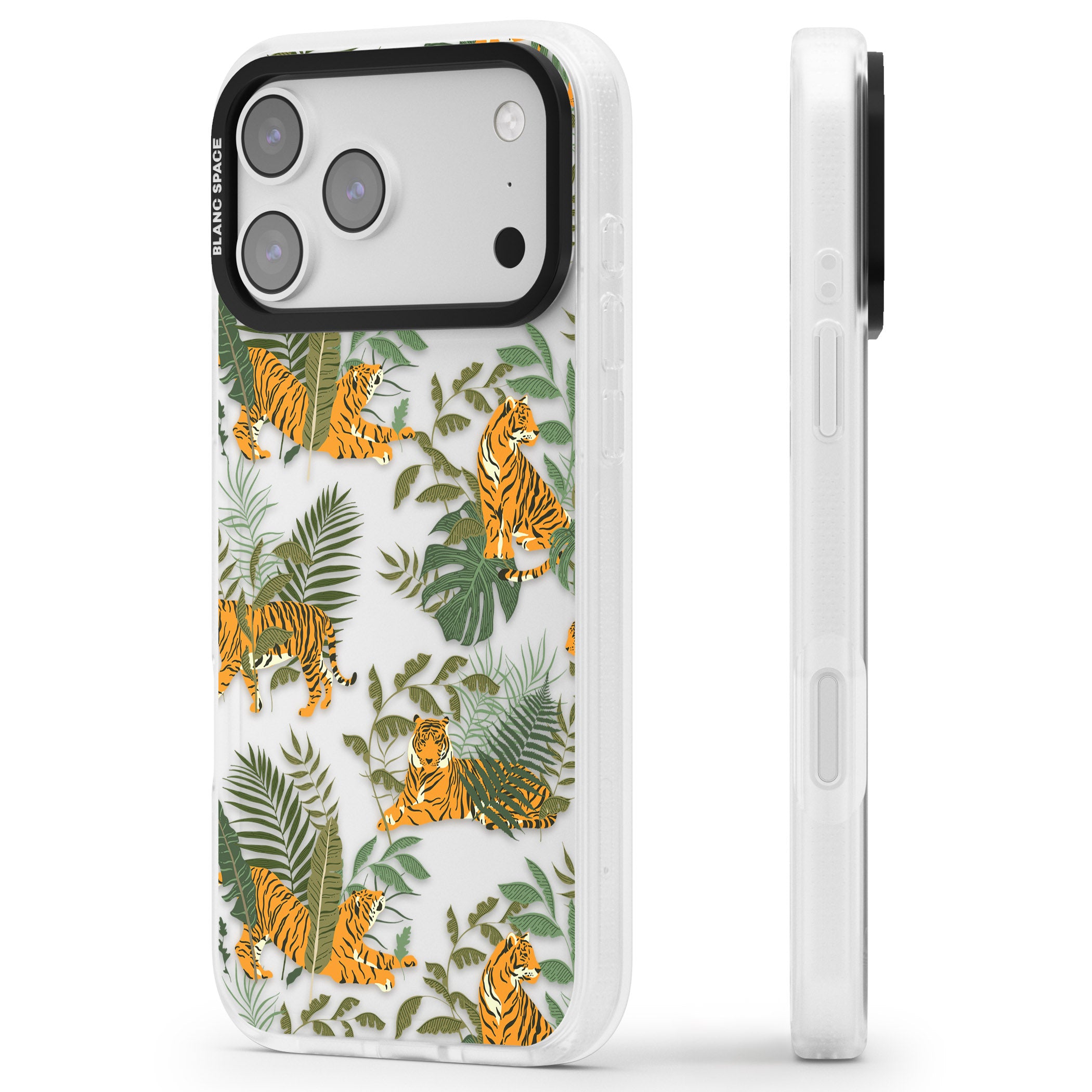 Tiger & Fern Jungle iPhone 17 Pro Impact Air Clear Phone Case Side Profile