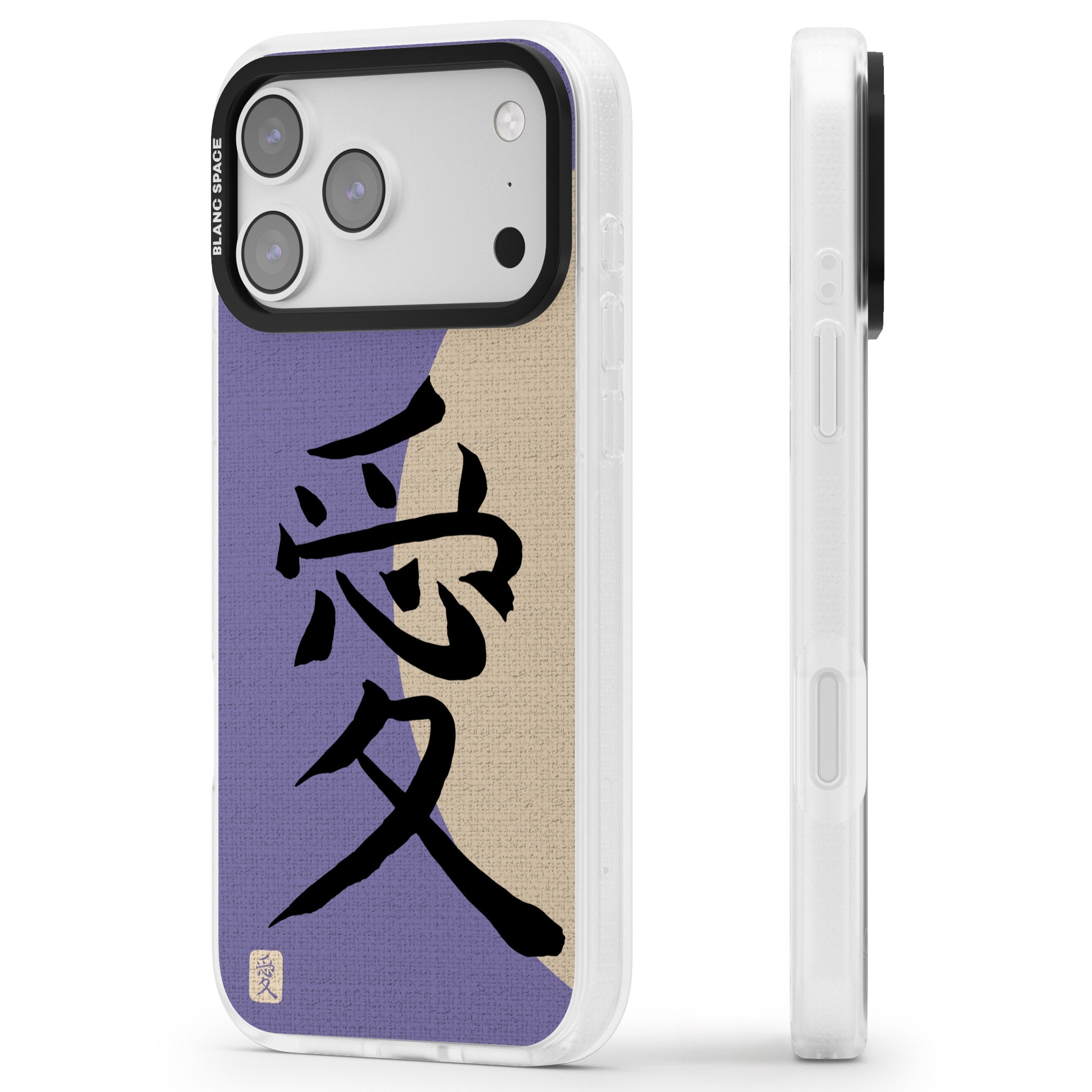 Vintage Japanese Kanji Love iPhone 17 Pro Impact Air Clear Phone Case Side Profile