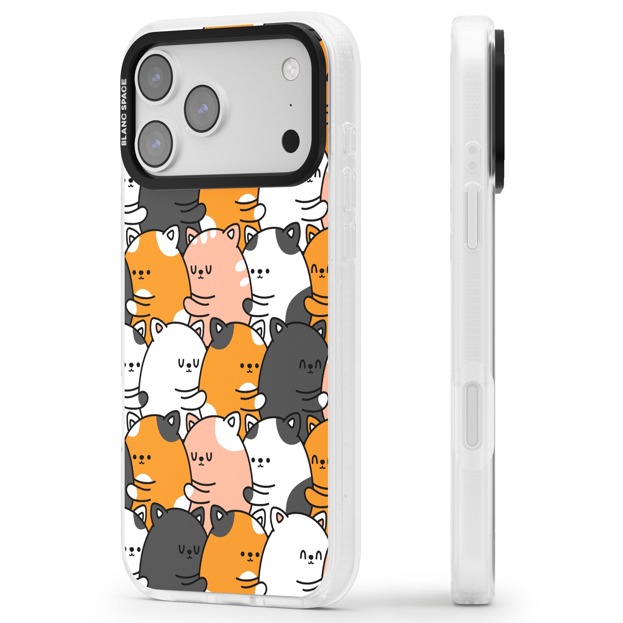 Spooning Cats Kawaii Pattern iPhone 17 Pro Impact Air Clear Phone Case Side Profile