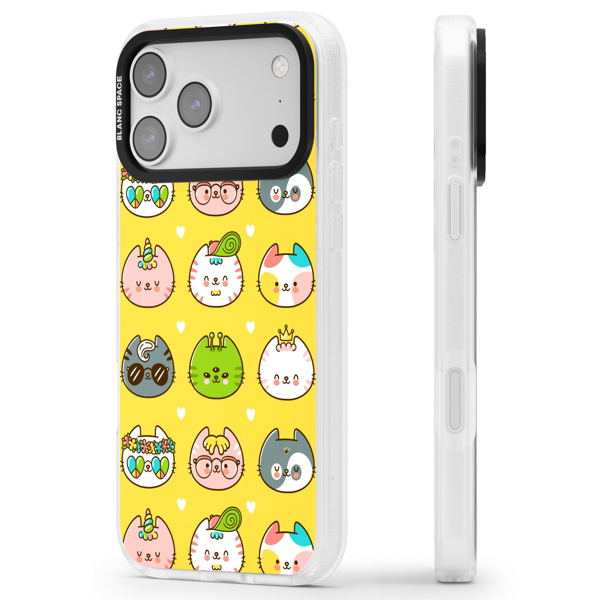 Mythical Cats Kawaii Pattern iPhone 17 Pro Impact Air Clear Phone Case Side Profile