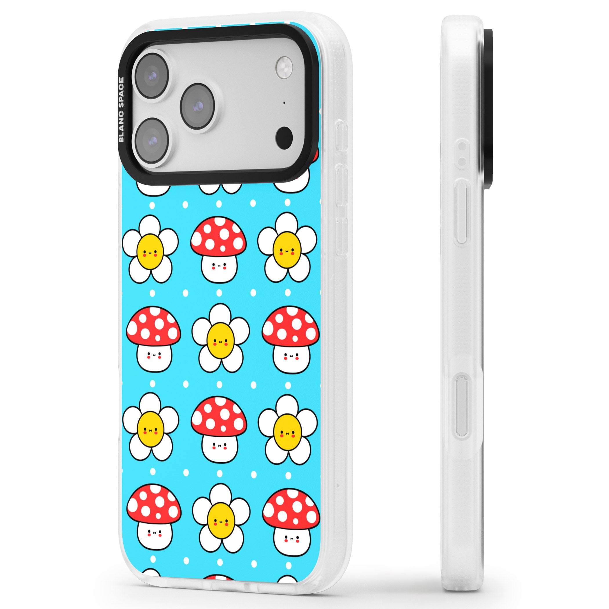 Shroom Bunnies Kawaii Pattern iPhone 17 Pro Impact Air Clear Phone Case Side Profile