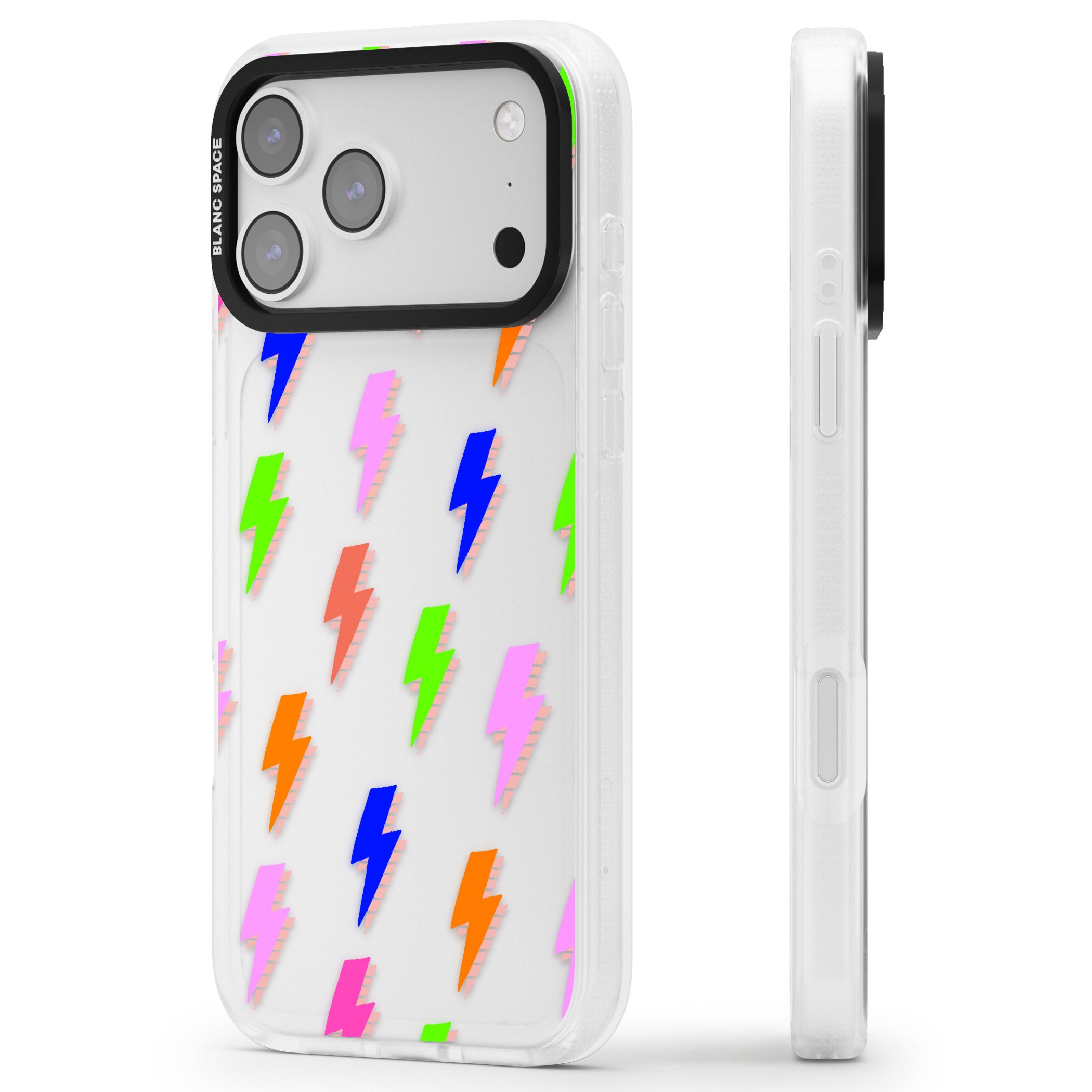 Rainbow Pop Lightning iPhone 17 Pro Impact Air Clear Phone Case Side Profile
