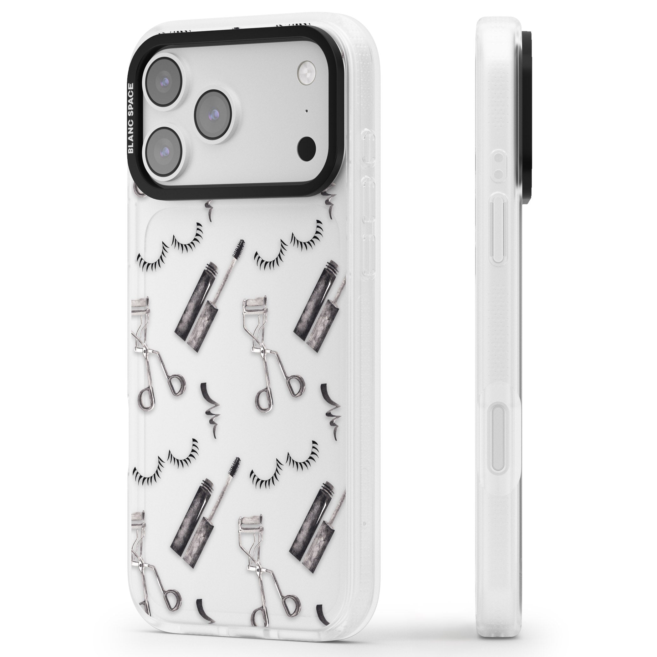Eyelash Makeup Pattern iPhone 17 Pro Impact Air Clear Phone Case Side Profile