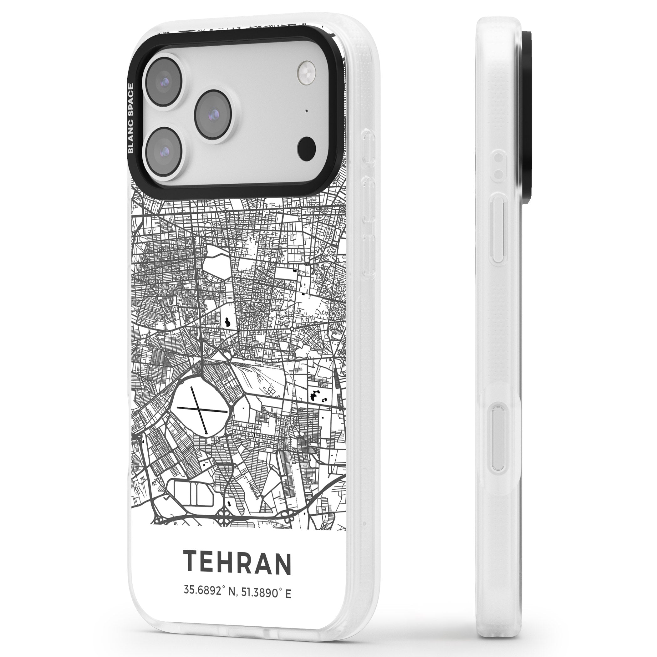 Tehran Map iPhone 17 Pro Impact Air Clear Phone Case Side Profile