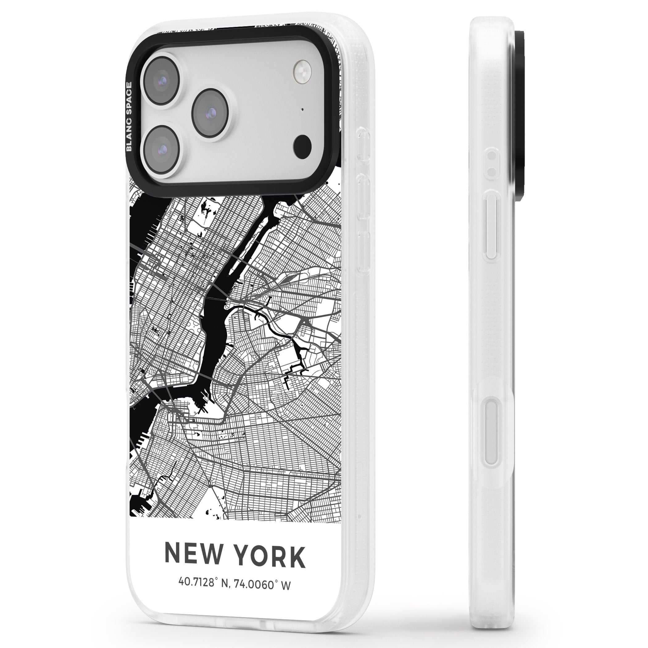 New York Map iPhone 17 Pro Impact Air Clear Phone Case Side Profile