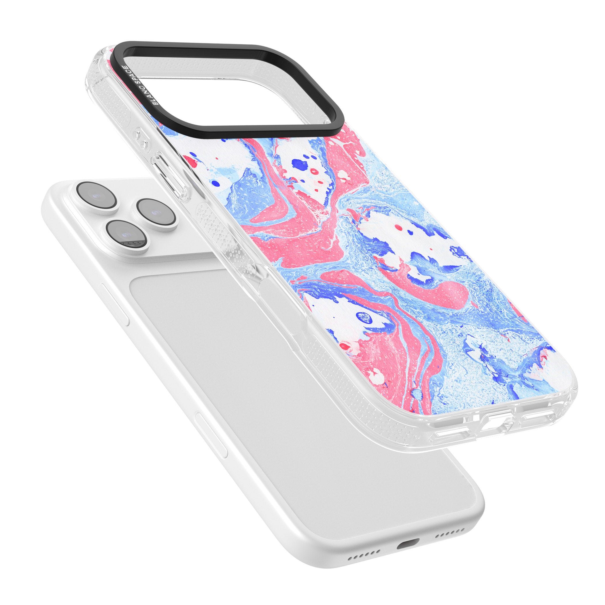 Pink, Blue & White Marbled Paper Pattern iPhone 17 Pro Impact Air Clear Phone Case Colours
