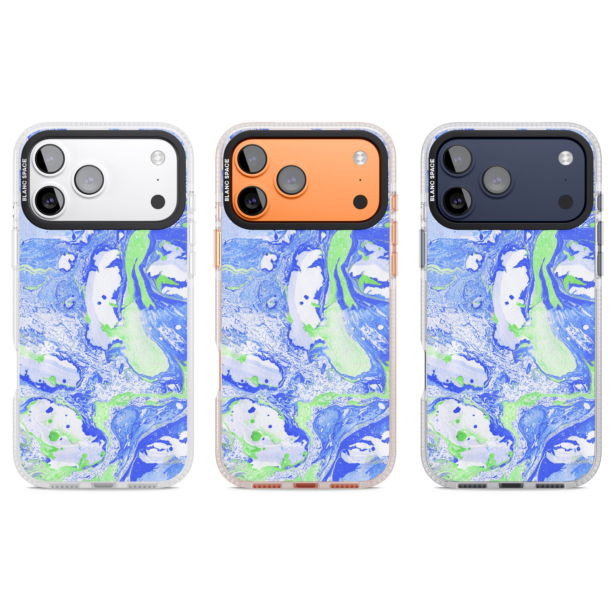 Dark Blue & Green Marbled Paper Pattern iPhone 17 Pro Impact Air Clear Phone Case APT Impact Protection