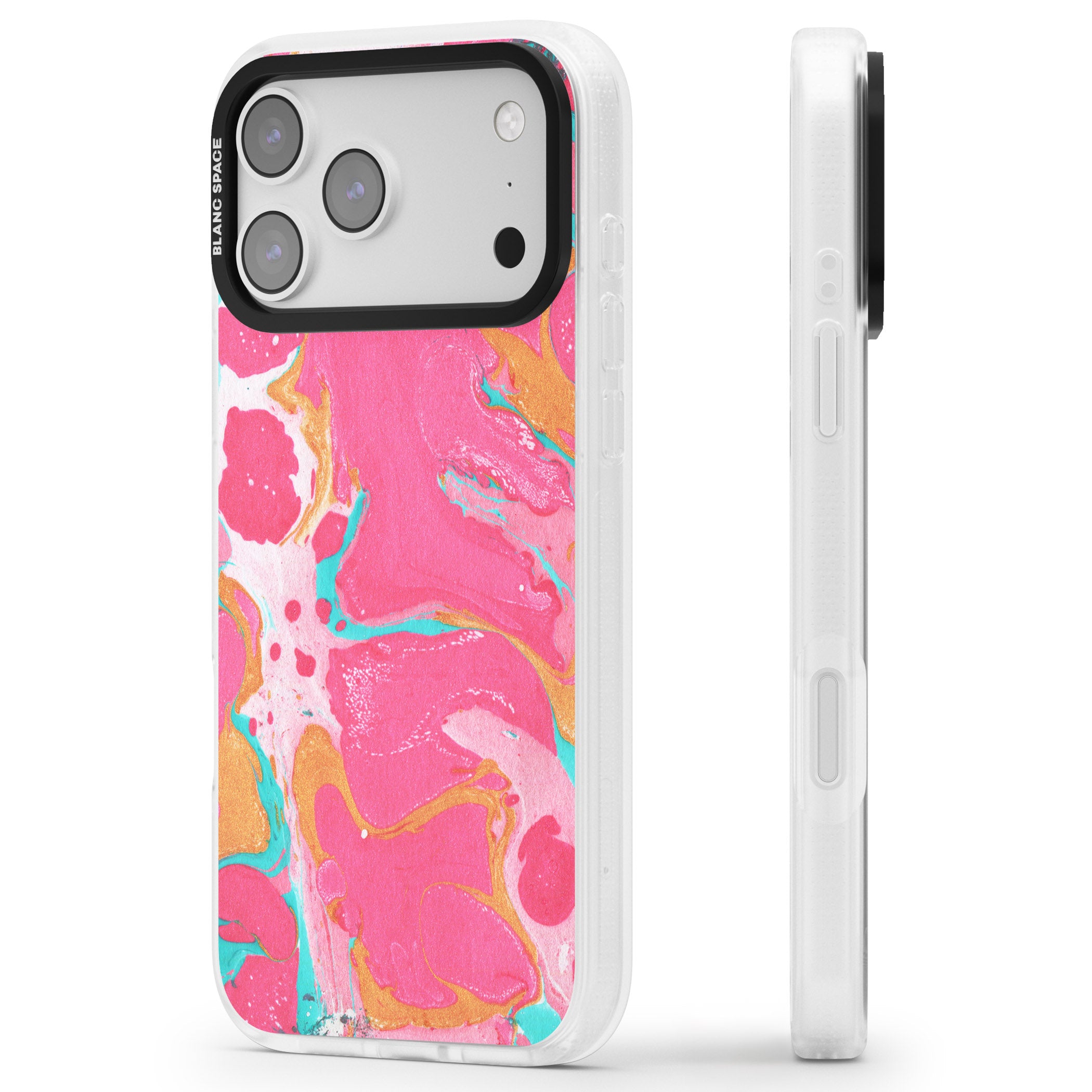 Vibrant Marbled Paper iPhone 17 Pro Impact Air Clear Phone Case Side Profile