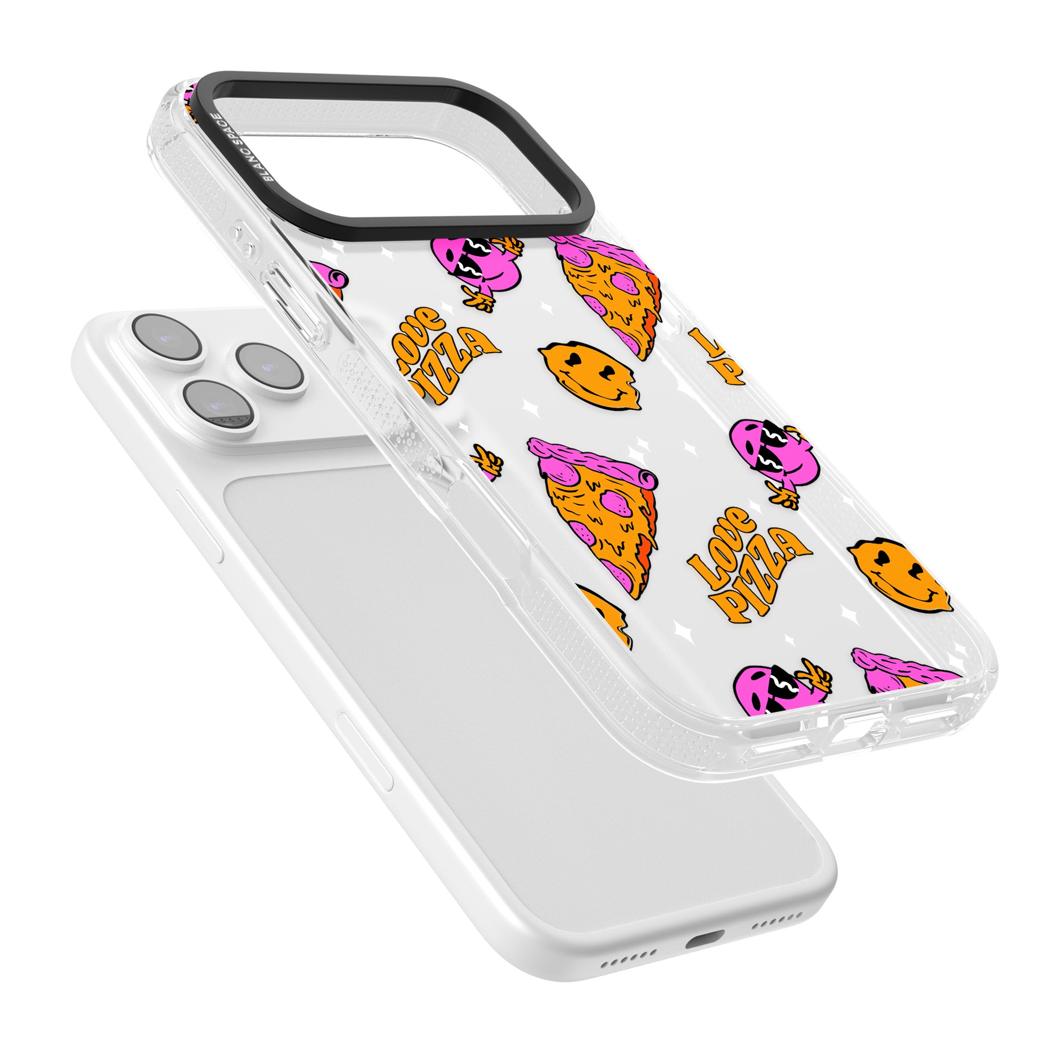Psychedelic Love Pizza Pattern (Clear) iPhone 17 Pro Impact Air Clear Phone Case Colours