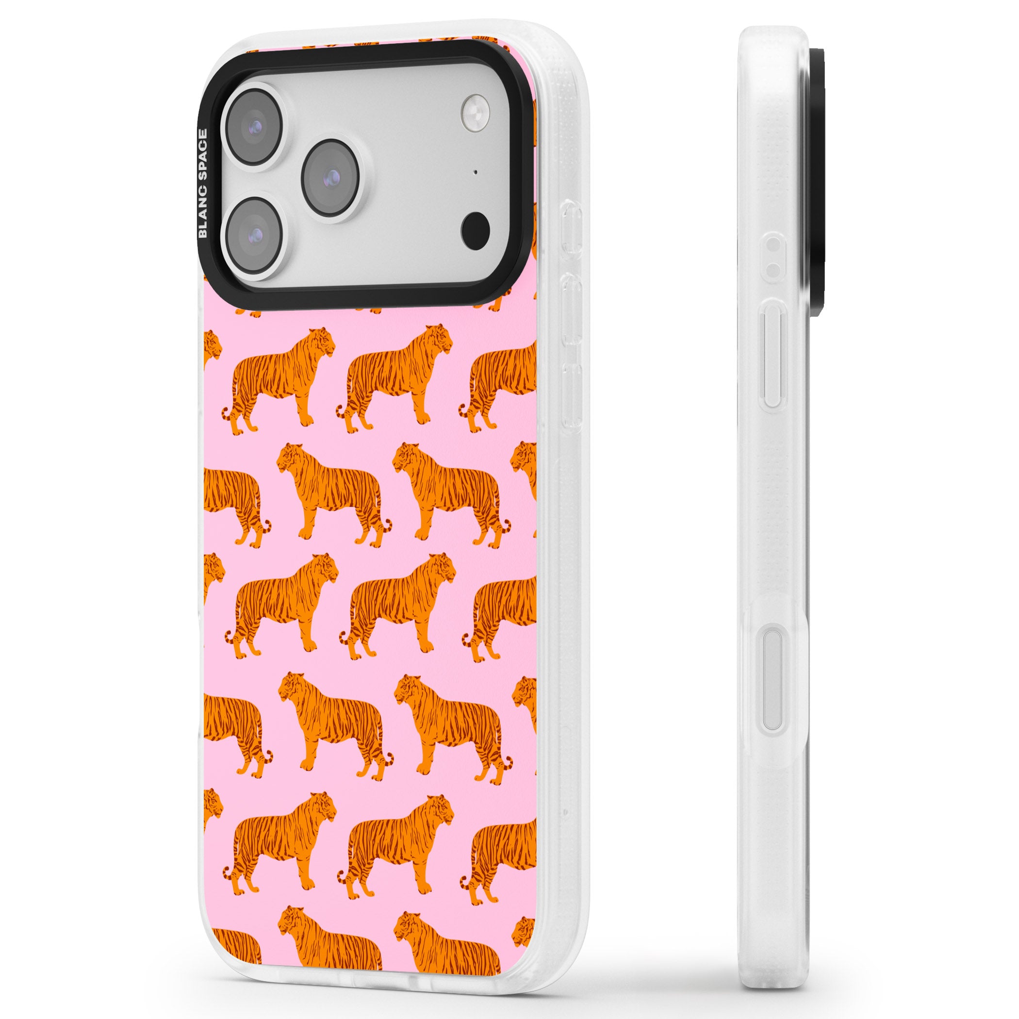 Tiger Pink Pattern iPhone 17 Pro Impact Air Clear Phone Case Side Profile