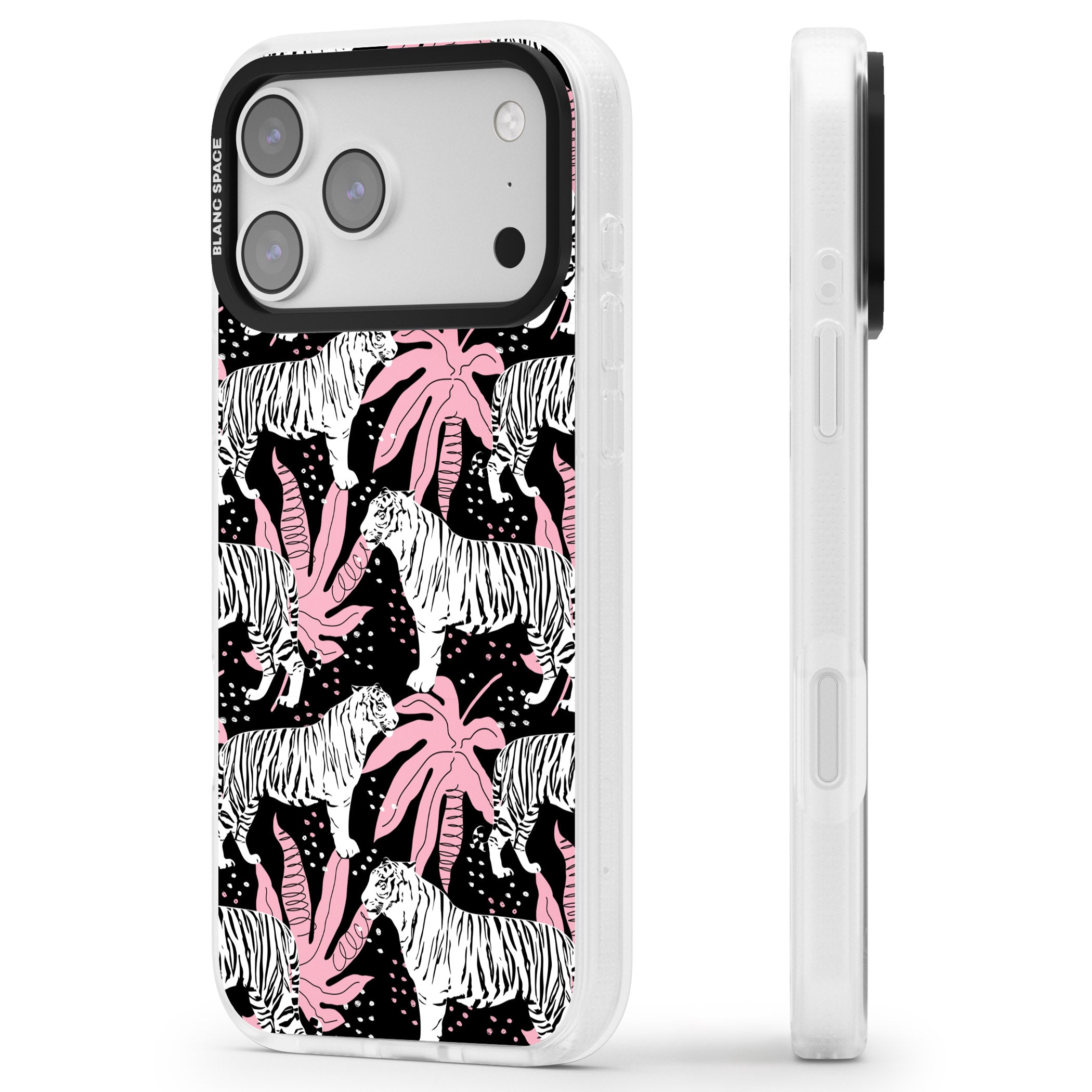 Pink Jungle Tiger iPhone 17 Pro Max Impact Air Clear Phone Case Side Profile