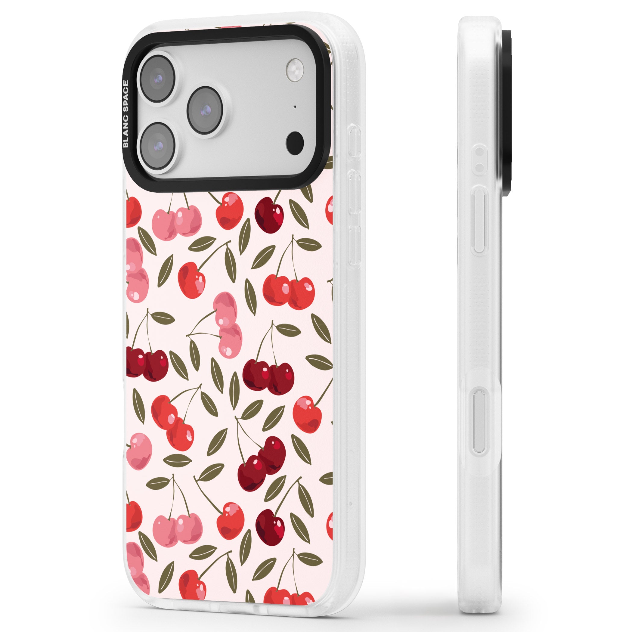 Fruity & Fun Patterns Cherries iPhone 17 Pro Impact Air Clear Phone Case Side Profile