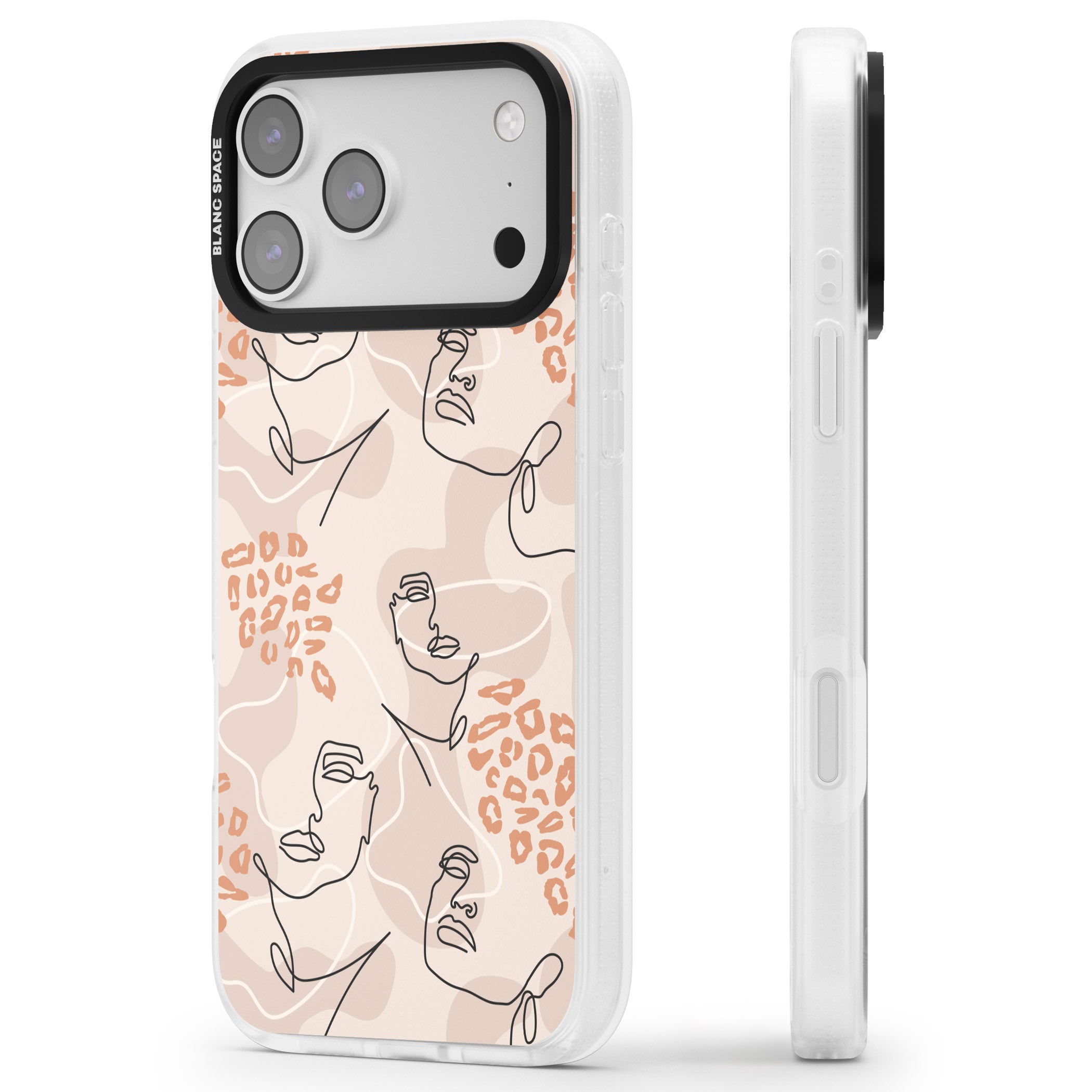 Abstract Faces Leopard iPhone 17 Pro Impact Air Clear Phone Case Side Profile