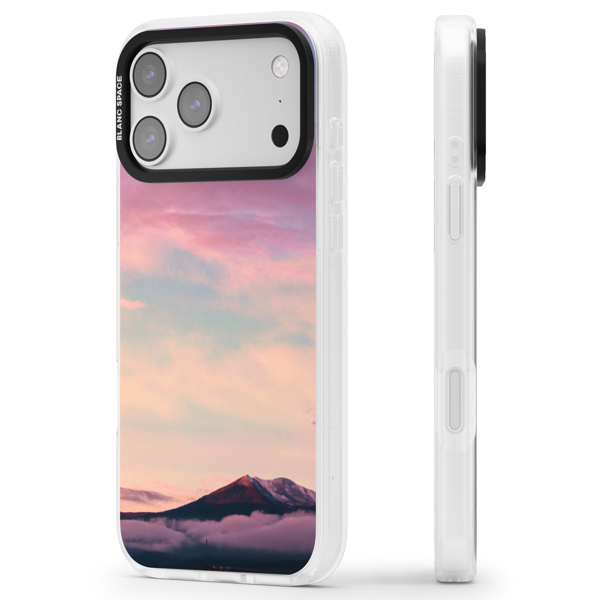 Pastel Mountain Sunset iPhone 17 Pro Impact Air Clear Phone Case Side Profile