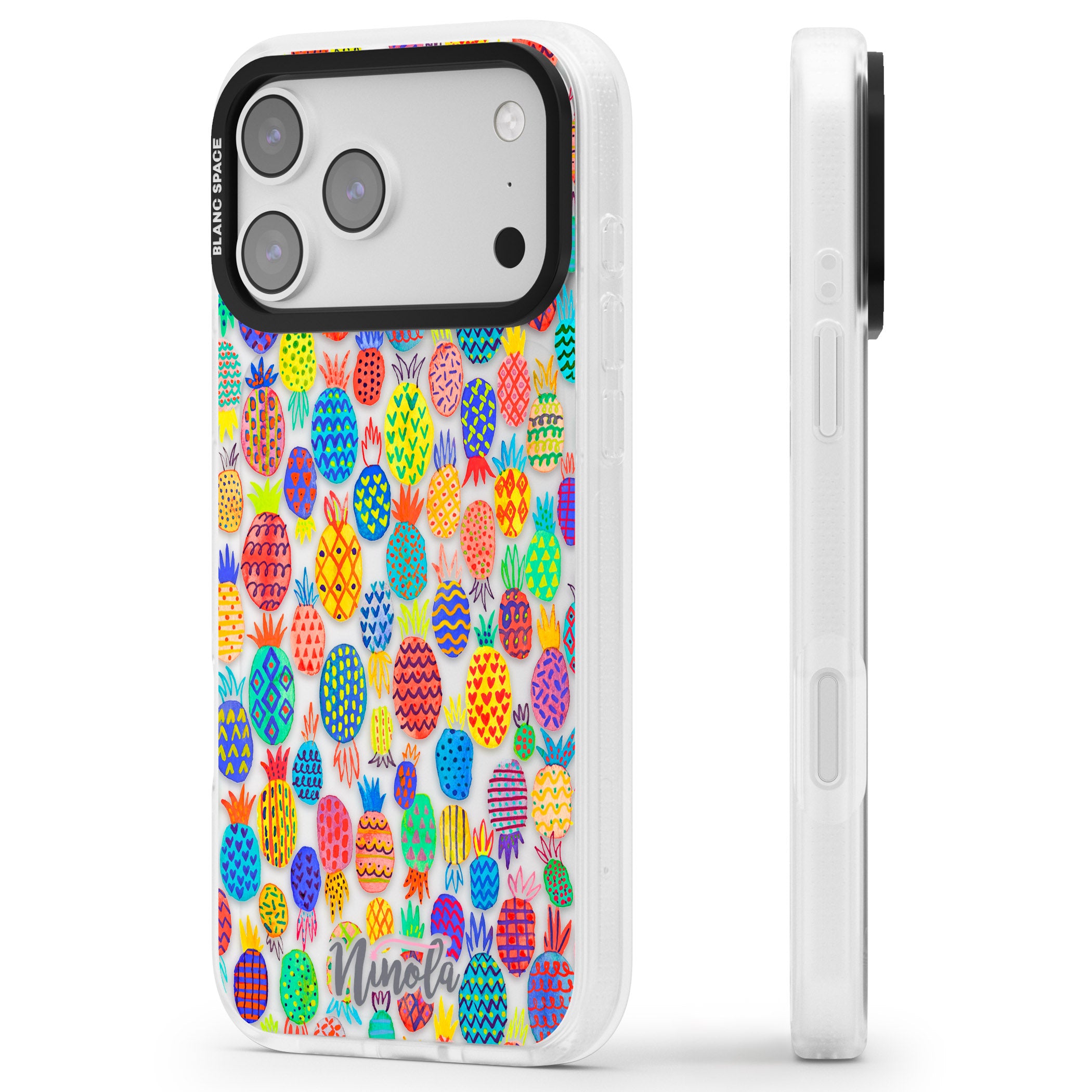 Vibrant Pineapple Pattern iPhone 17 Pro Max Impact Air Clear Phone Case Side Profile
