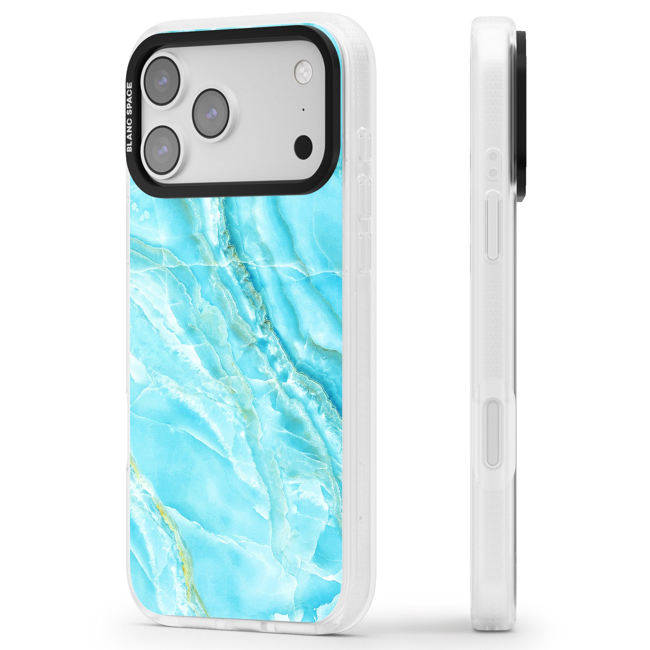Blue Onyx Marble iPhone 17 Pro Impact Air Clear Phone Case Side Profile