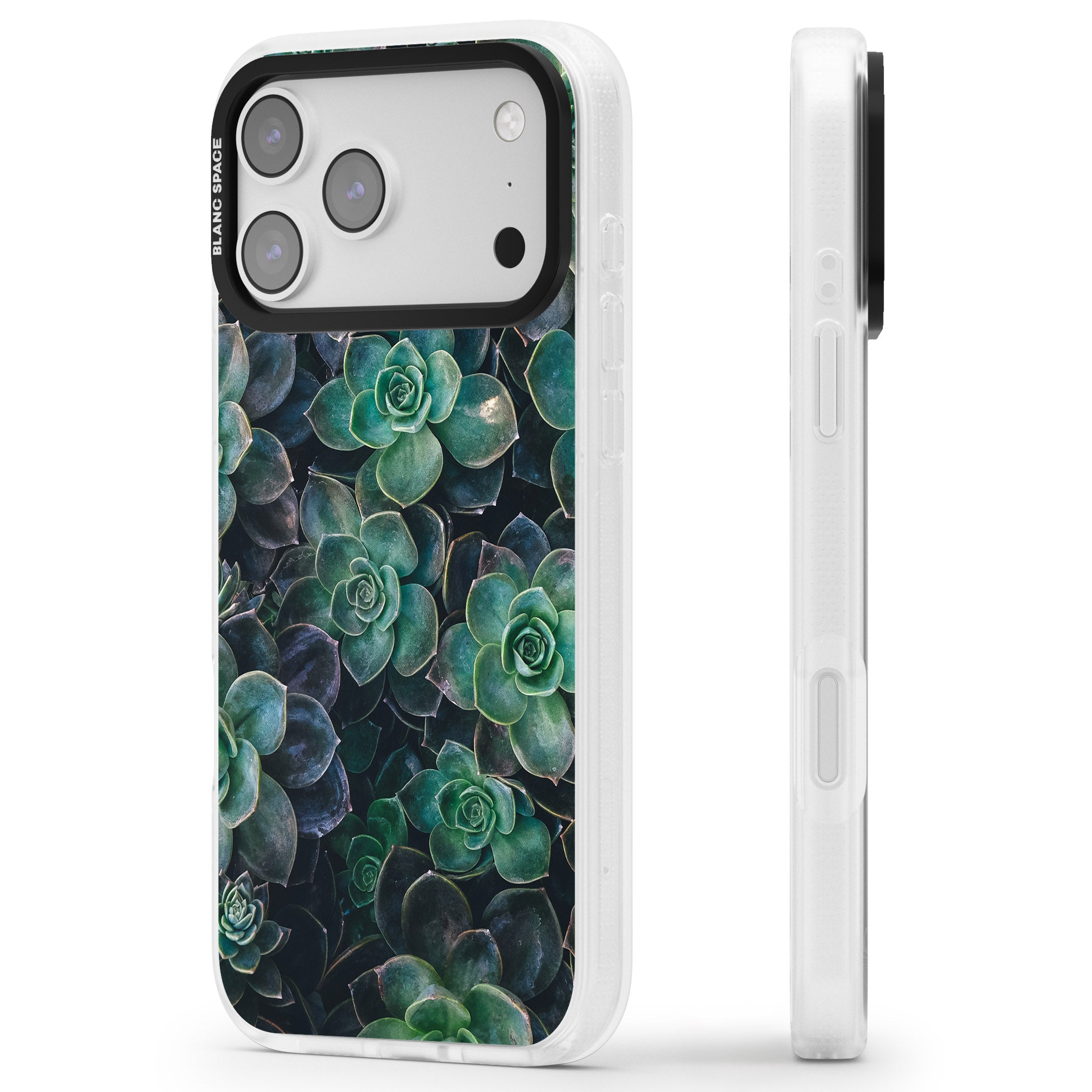 Succulent Bloom Botanical iPhone 17 Pro Impact Air Clear Phone Case Side Profile