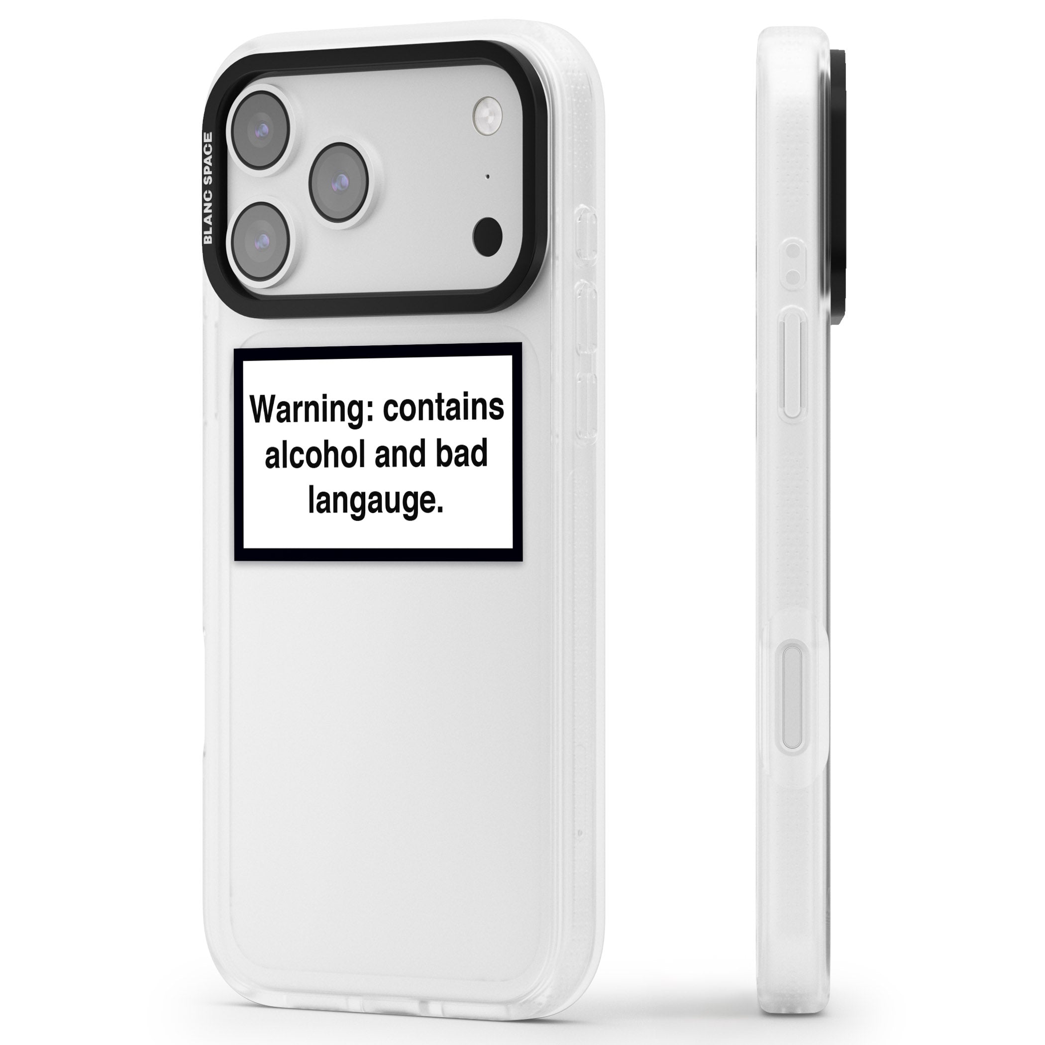 Warning: Contains Alcohol & Bad Language iPhone 17 Pro Impact Air Clear Phone Case Side Profile