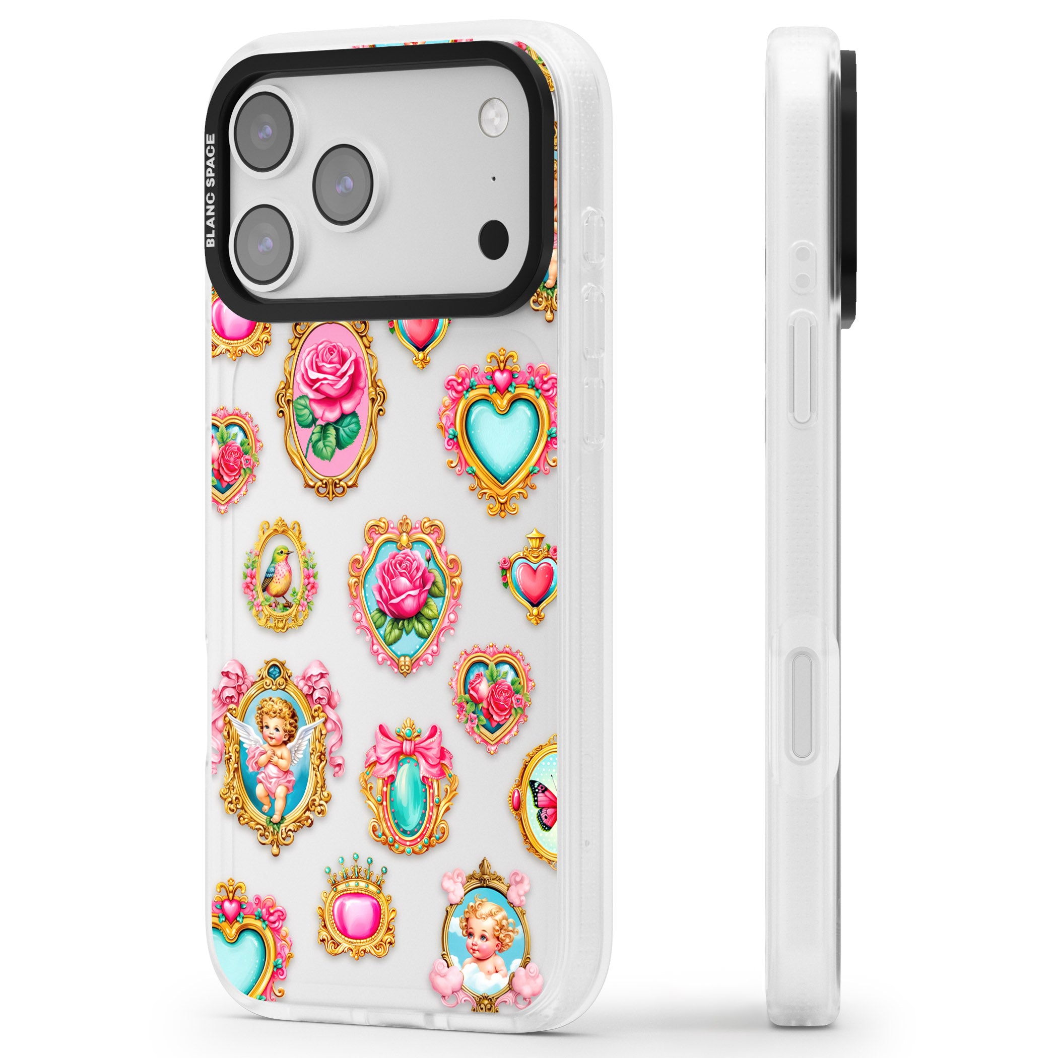 Angelcore Hearts Frames iPhone 17 Pro Impact Air Clear Phone Case Side Profile