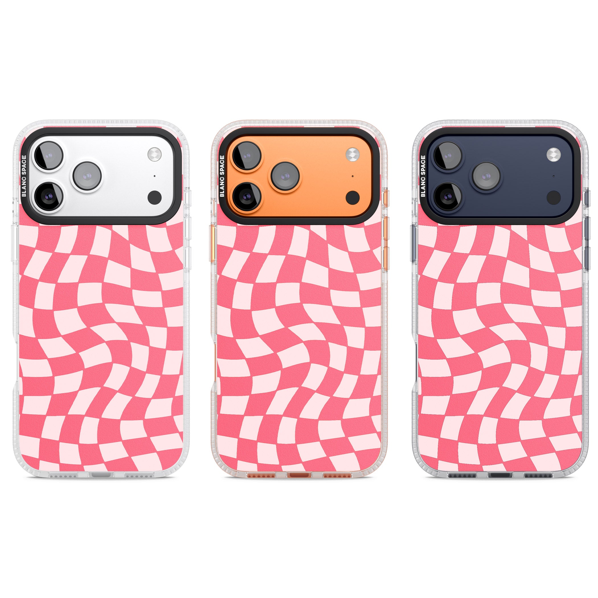 Pink Wavy Checked Pattern iPhone 17 Pro Impact Air Clear Phone Case APT Impact Protection