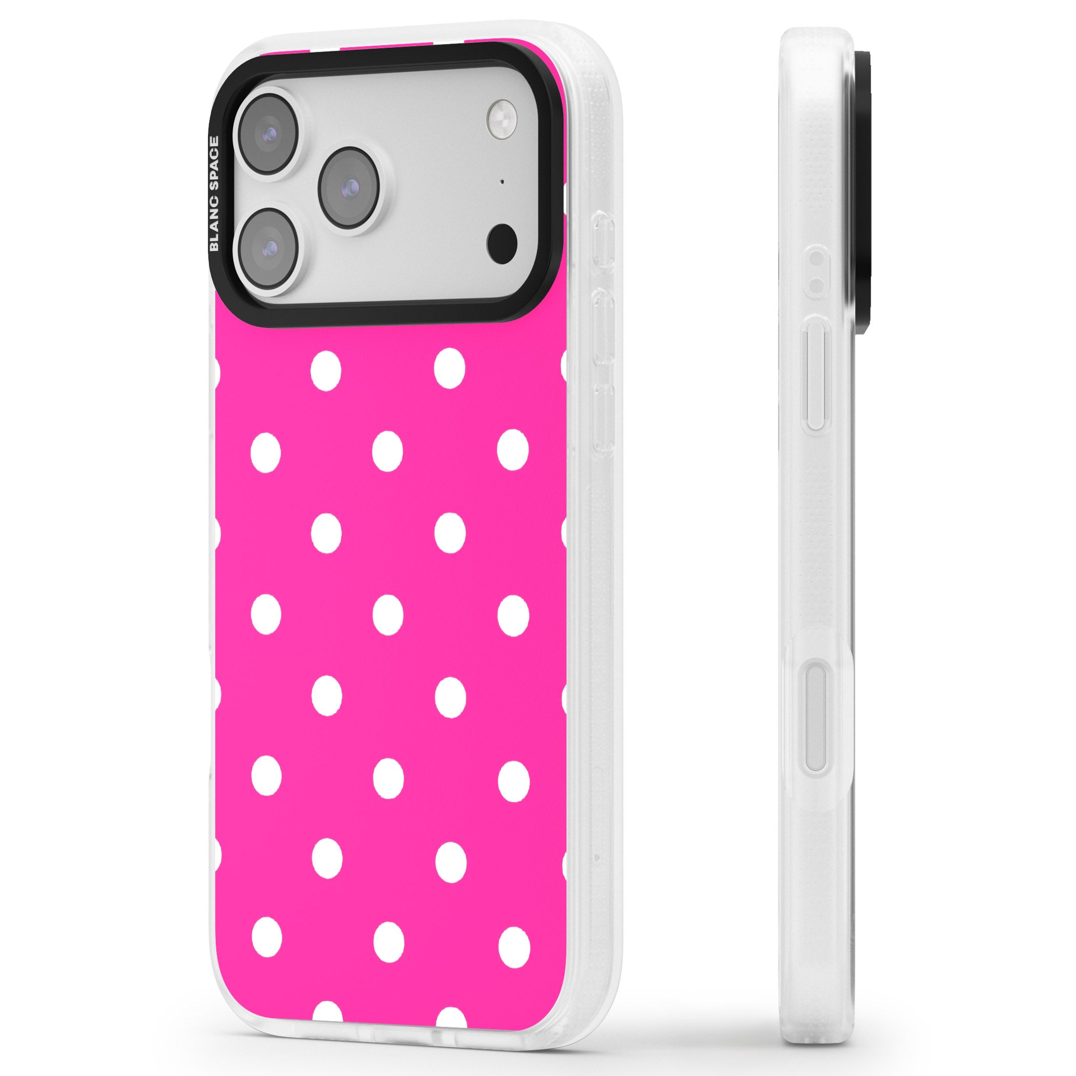 Pink Polka Dot iPhone 17 Pro Impact Air Clear Phone Case Side Profile